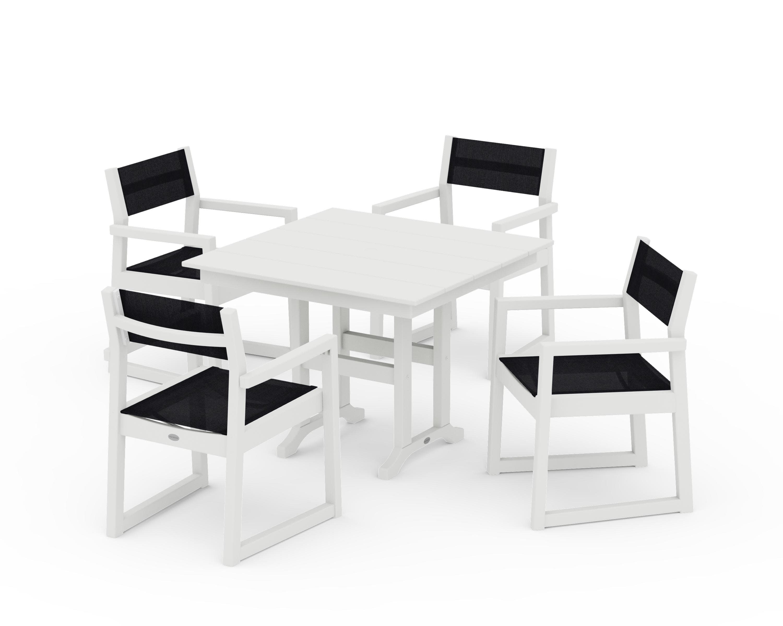 EDGE Sling Arm Chair 5-Piece Farmhouse Dining Set in Vintage White / Black Sling