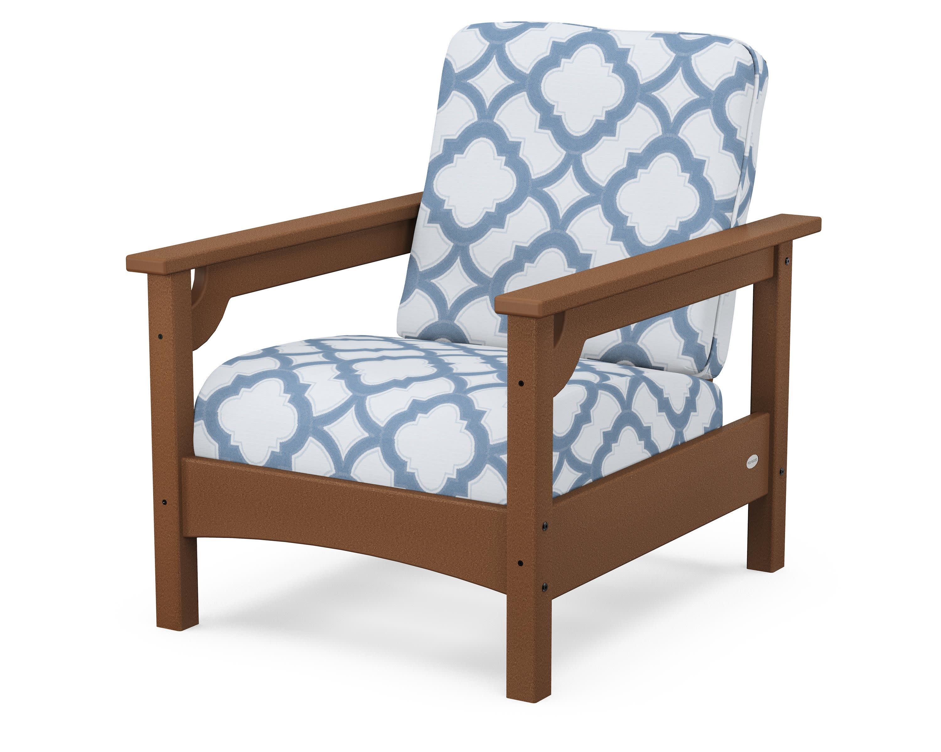 Club Chair in Teak / Trellis Sky Blue