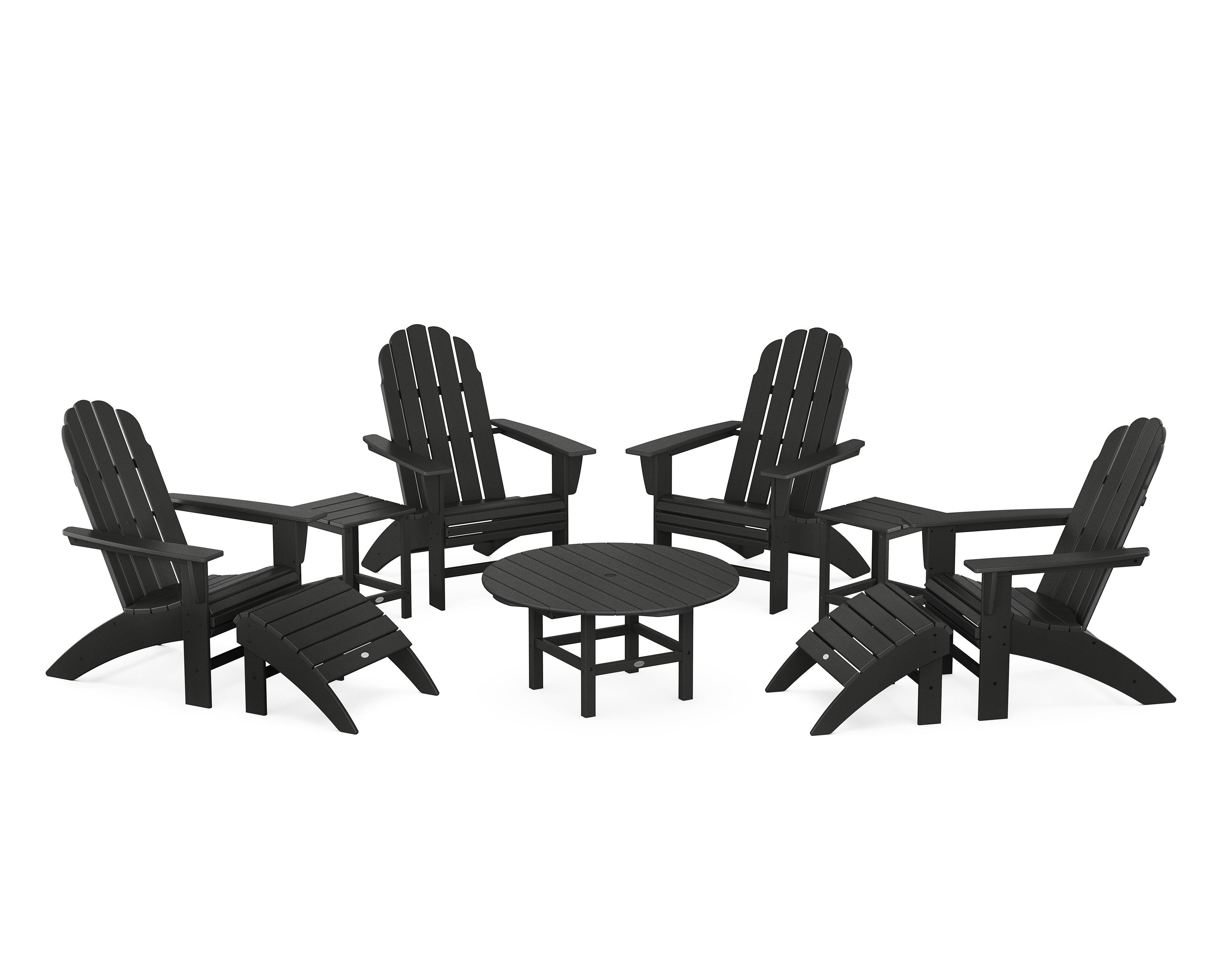 Vineyard Curveback Adirondack Chair 9-Piece Conversation Set in Black