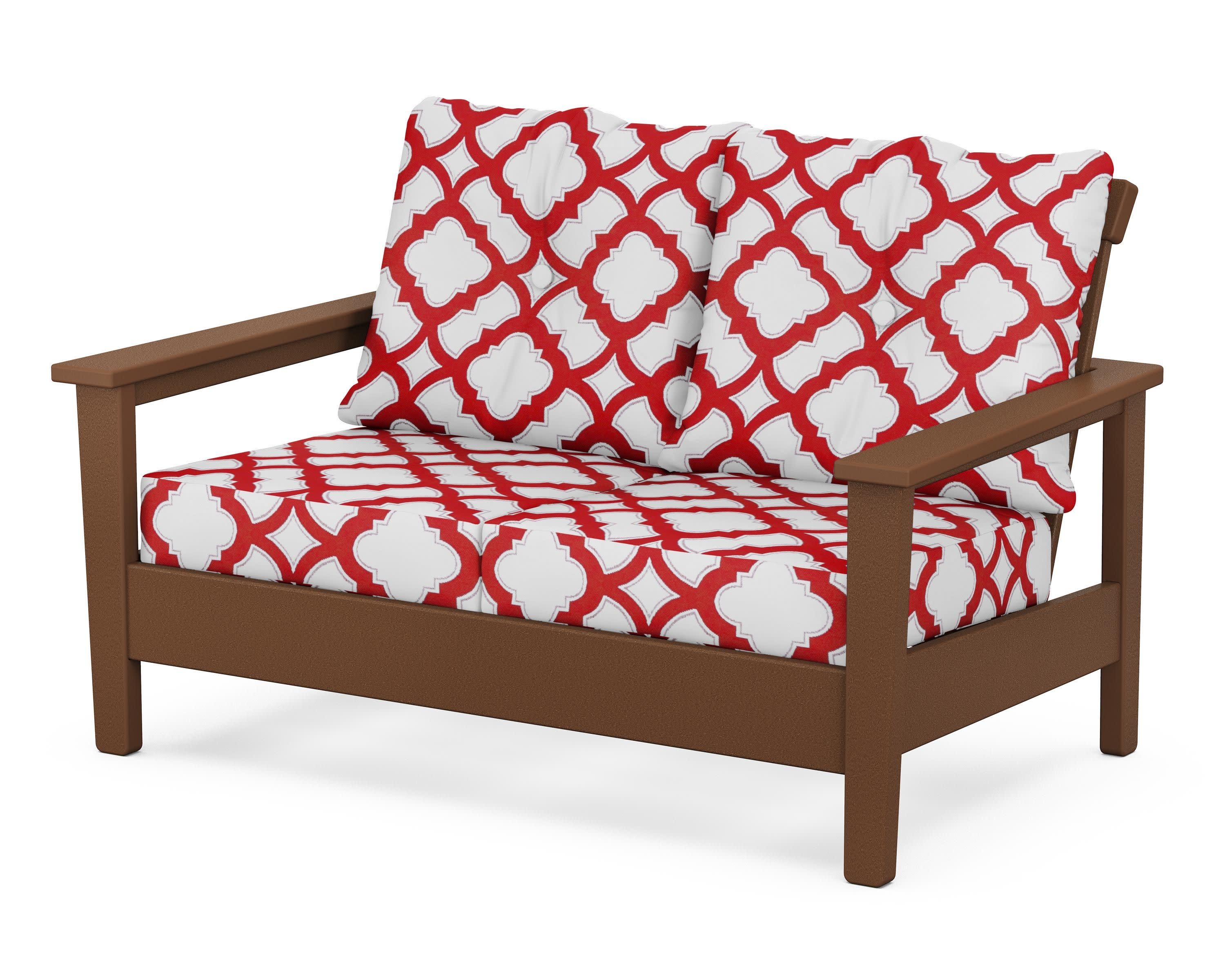 Prescott Deep Seating Loveseat in Teak / Trellis Crimson