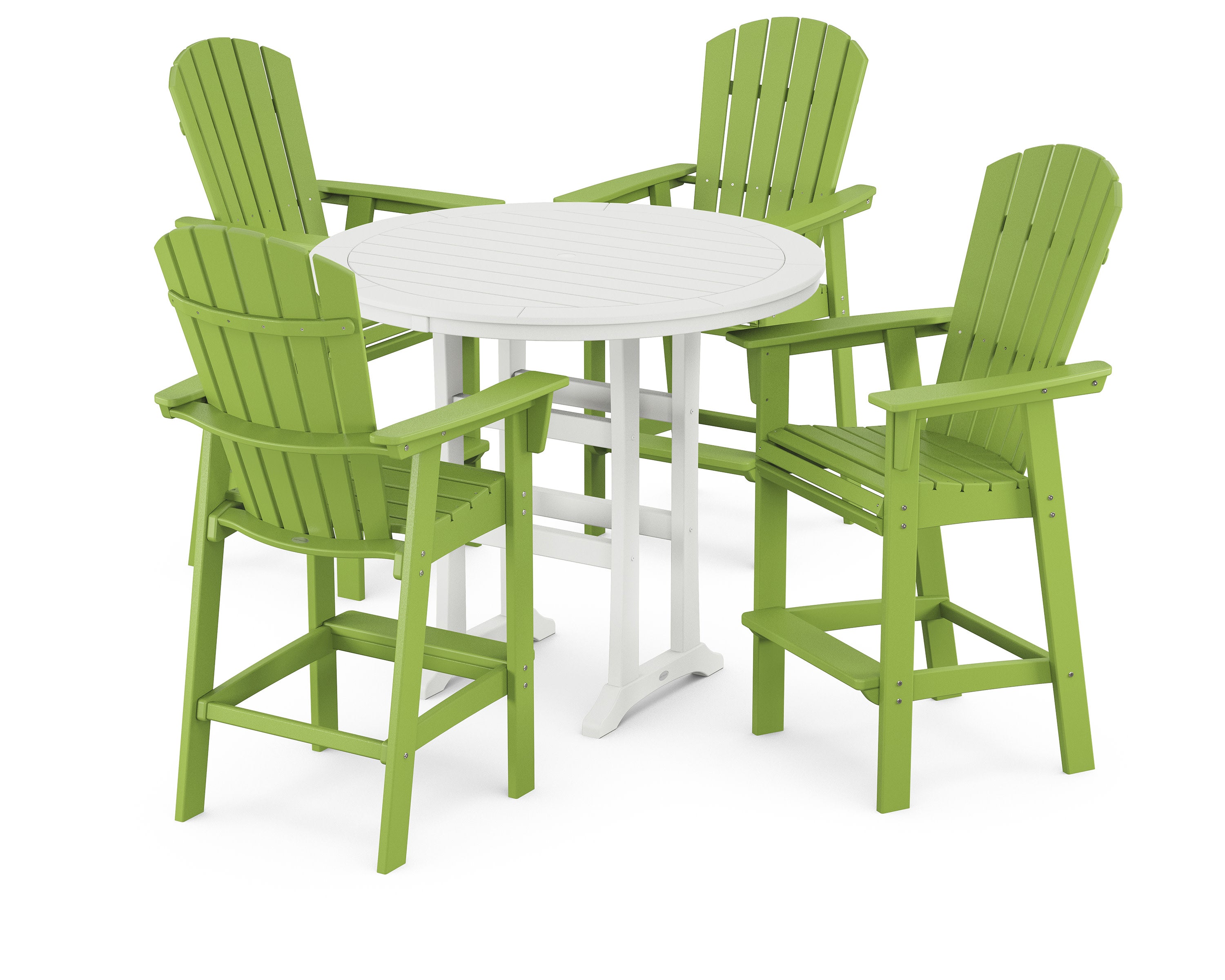 Nautical Curveback Adirondack 5-Piece Round Trestle Bar Set in Lime / White