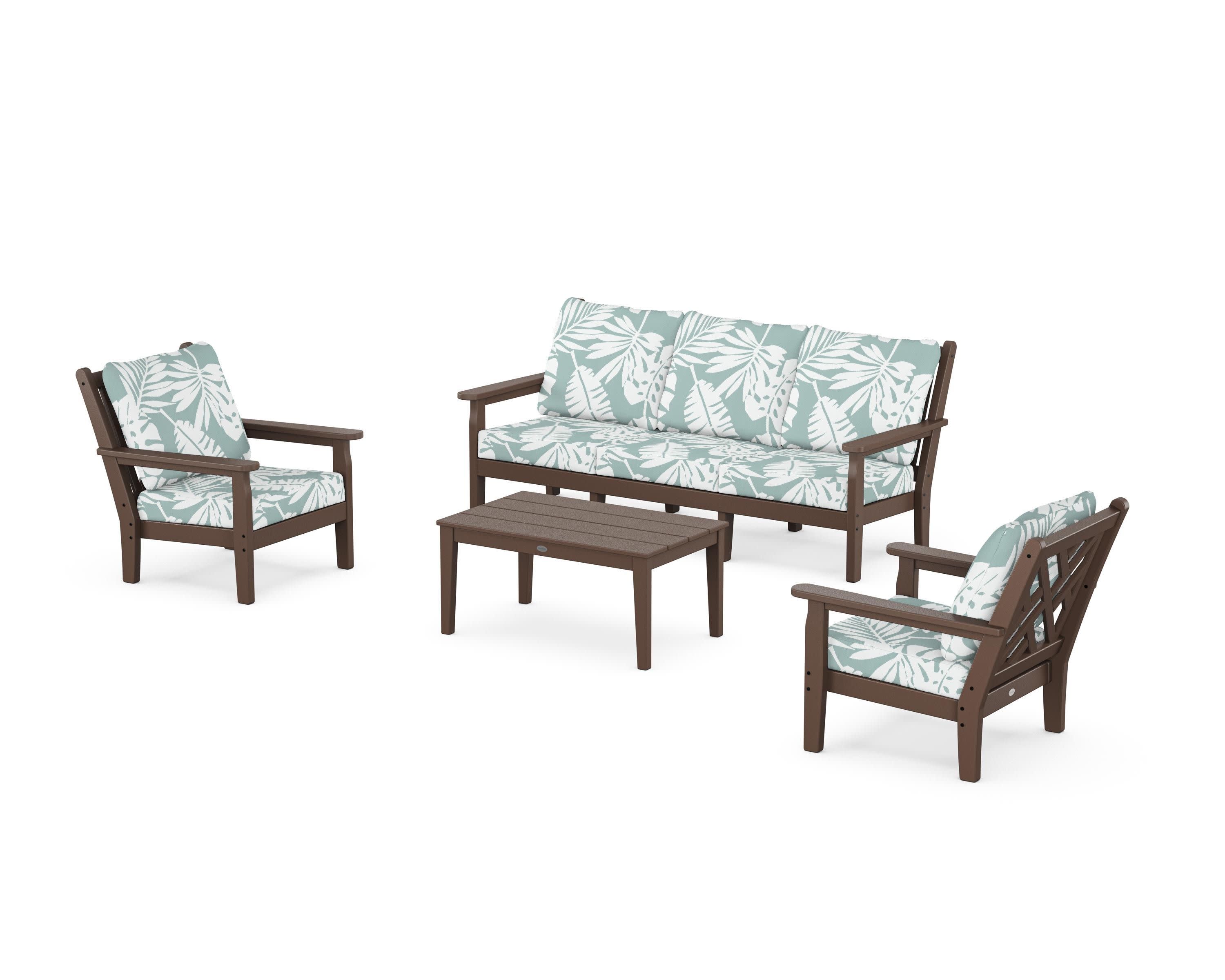 Chippendale 4-Piece Deep Seating Set with Sofa in Mahogany / Leaf Glacier Spa