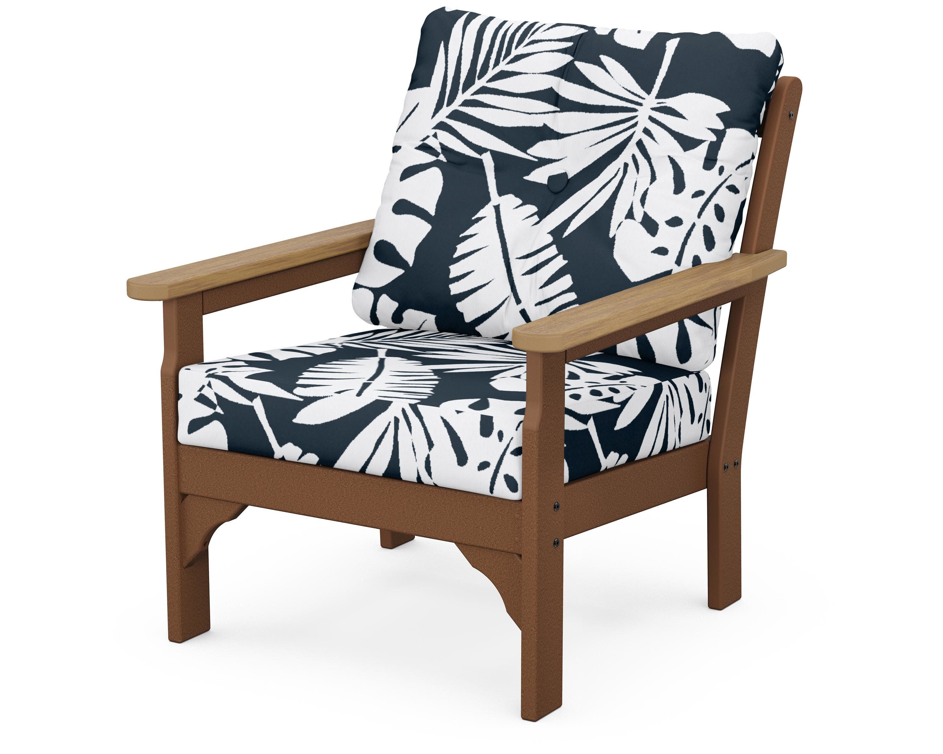 Vineyard Deep Seating Chair in Teak / Natural / Leaf Marine Indigo