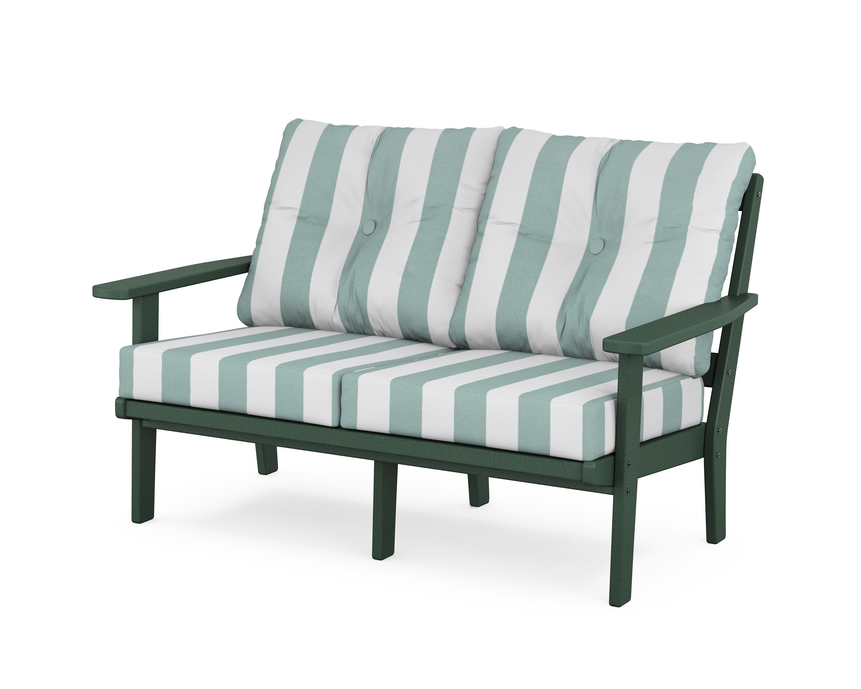 Oxford Deep SeatingLoveseat in Green / Cabana Stripe Glacier Spa