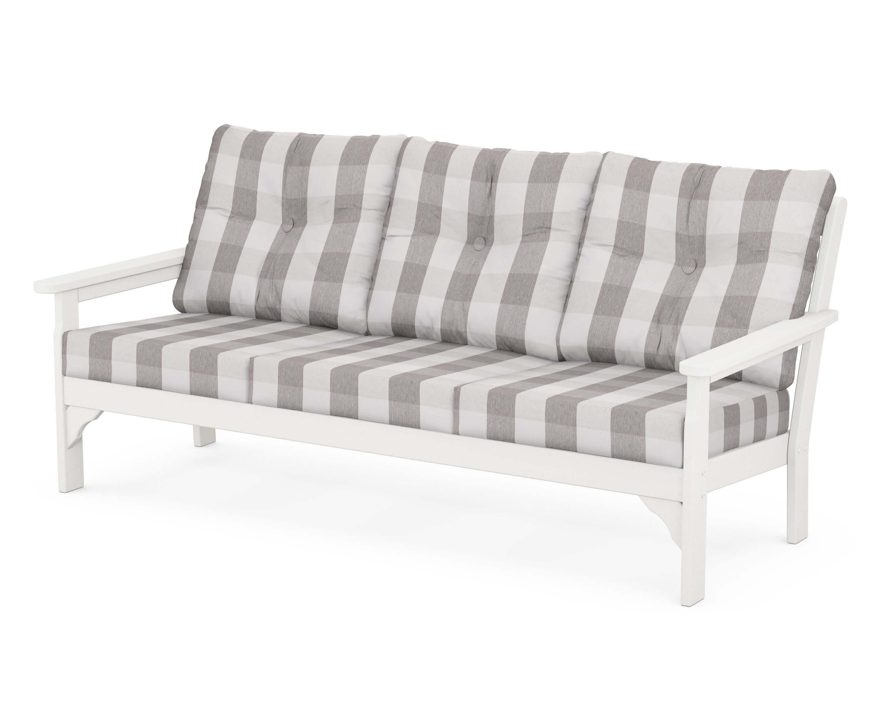 Vineyard Deep Seating Sofa in White / Buffalo Plaid Grey Mist