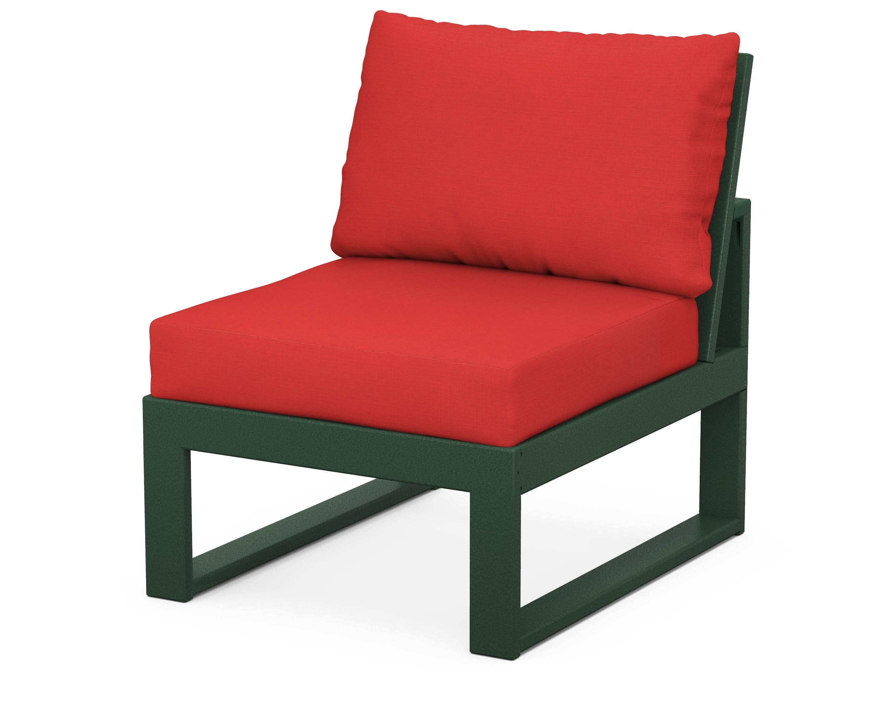 Modular Armless Chair in Green / Crimson Linen