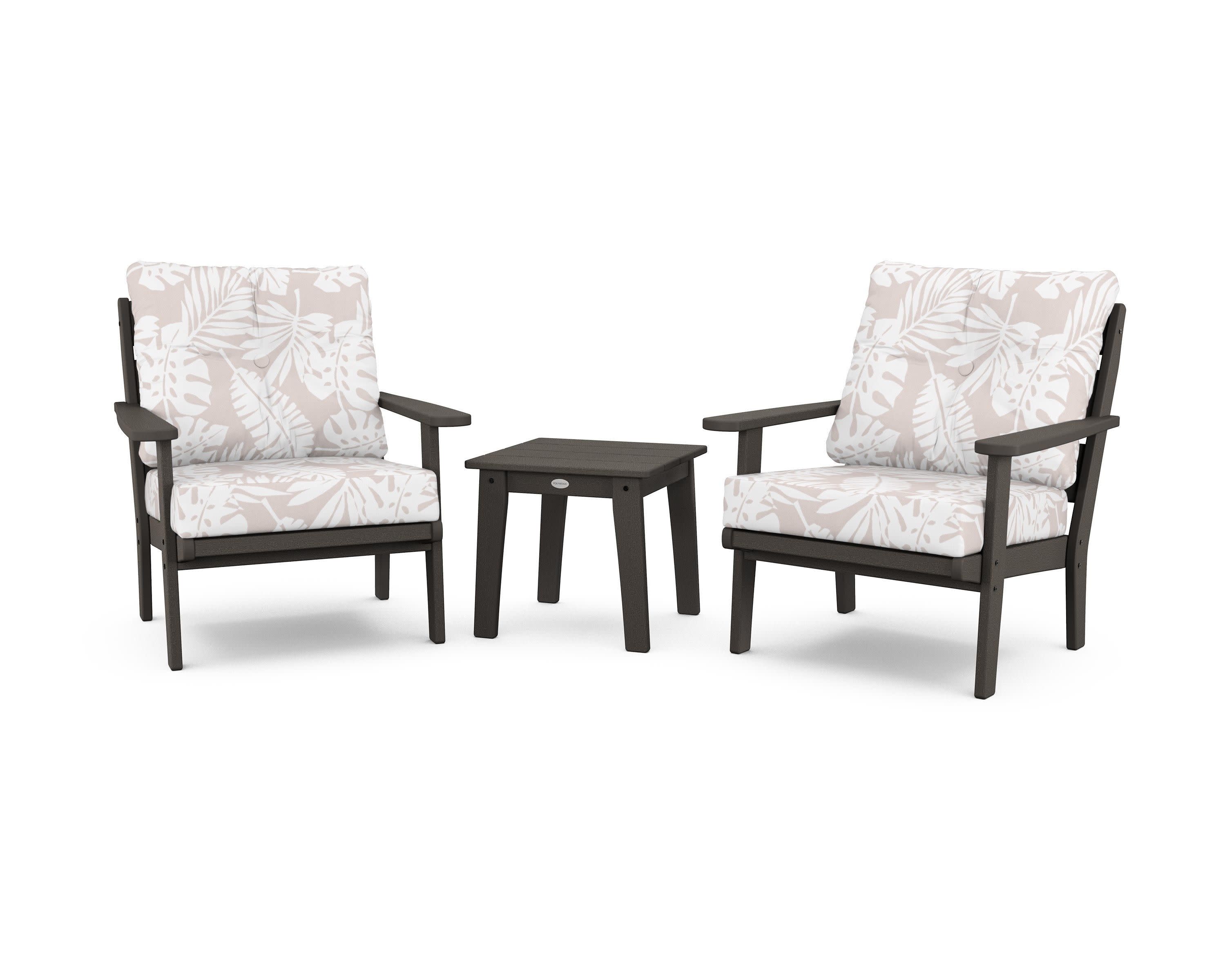 Lakeside 3-Piece Deep Seating Chair Set in Vintage Coffee / Leaf Dune Burlap