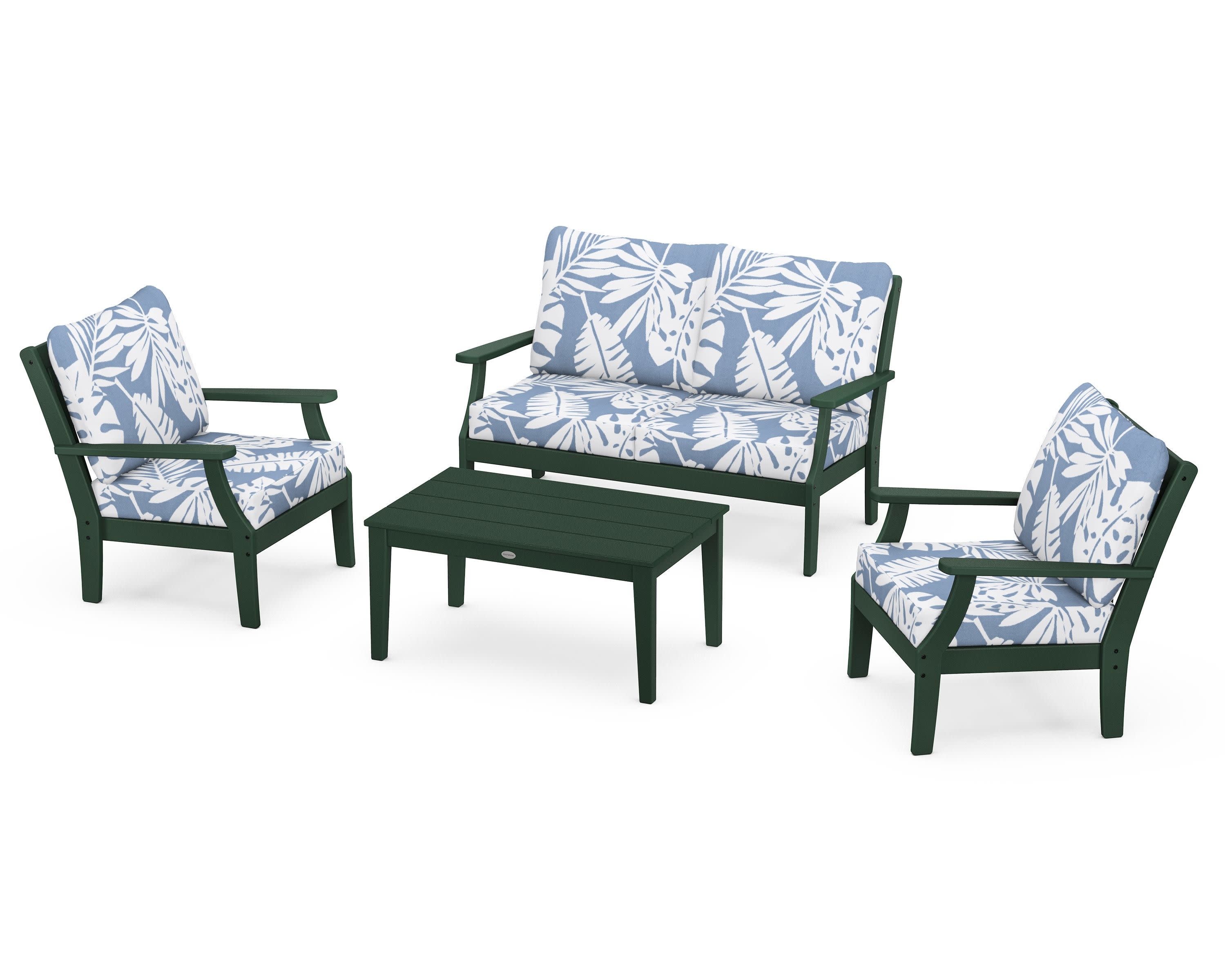 Braxton 4-Piece Deep Seating Chair Set in Green / Leaf Sky Blue
