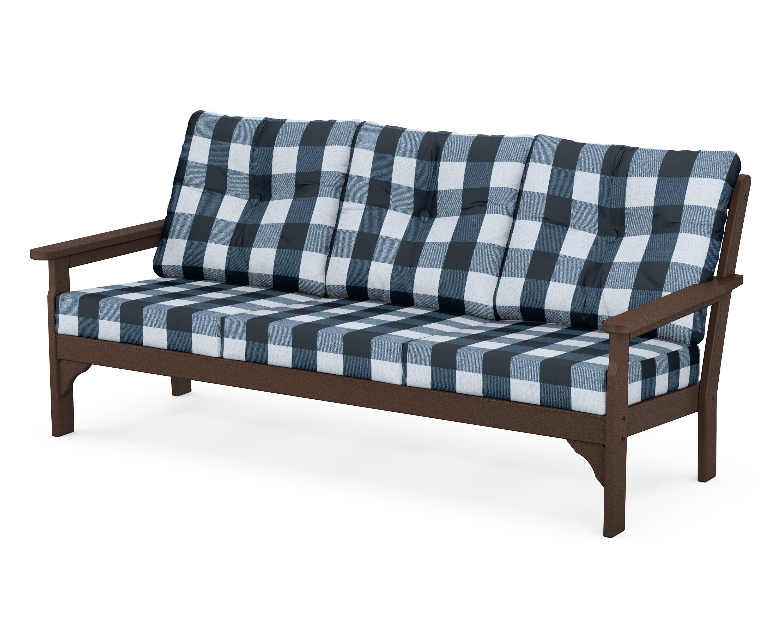 Vineyard Deep Seating Sofa in Mahogany / Buffalo Plaid Marine Indigo