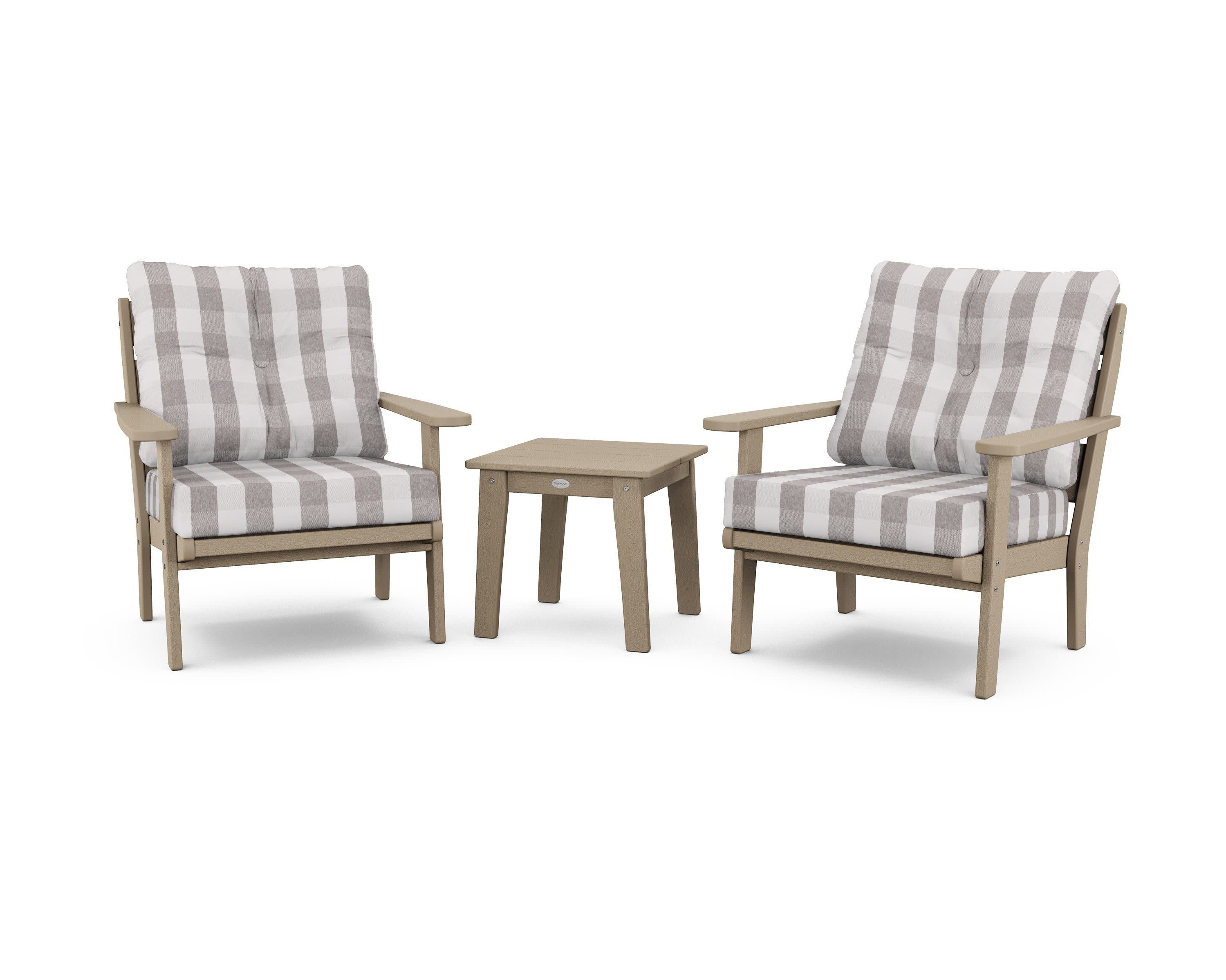 Lakeside 3-Piece Deep Seating Chair Set in Vintage Sahara / Buffalo Plaid Grey Mist