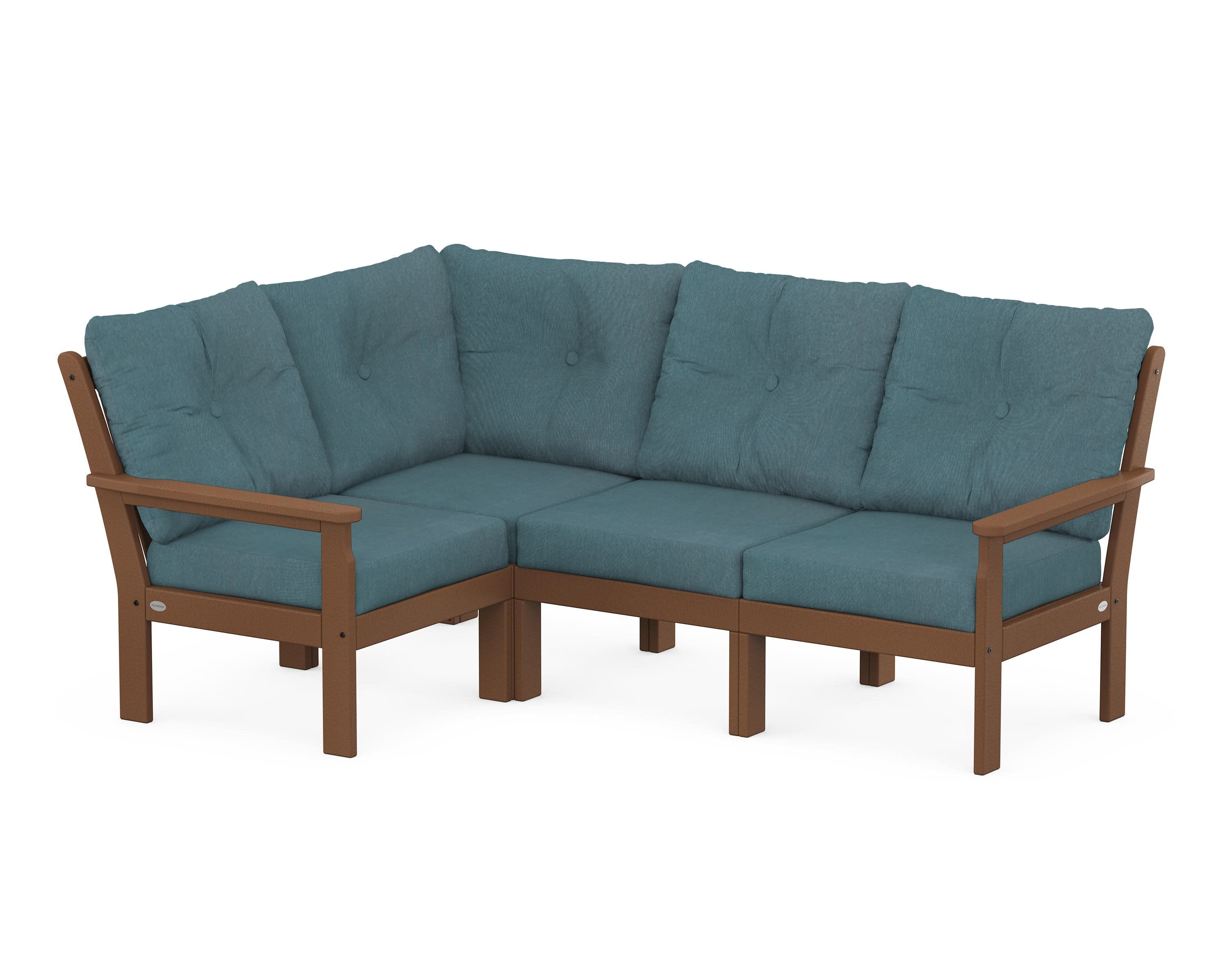 Vineyard 4-Piece Sectional in Teak / Ocean Teal