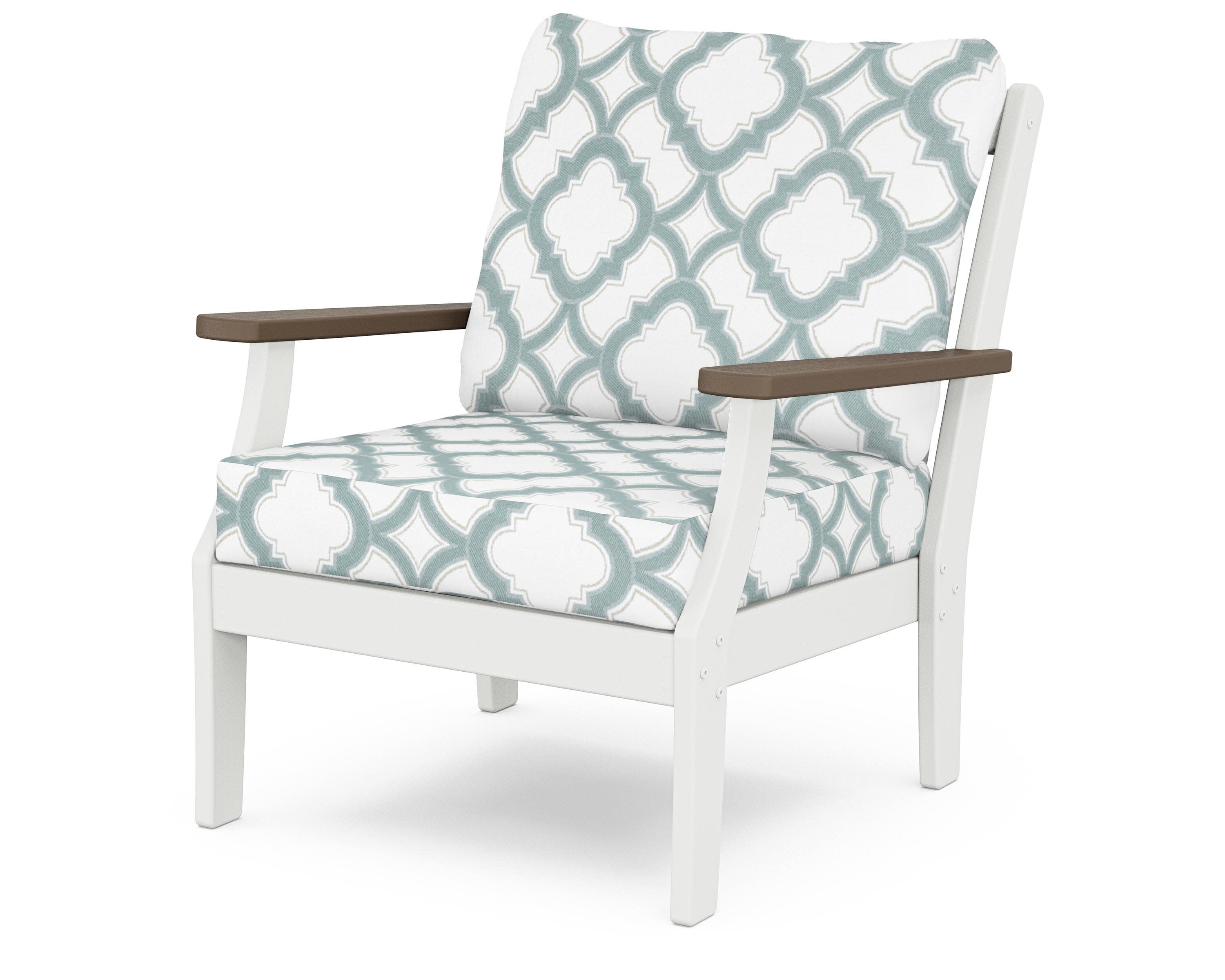 Braxton Deep Seating Chair in White / Kona / Trellis Glacier Spa