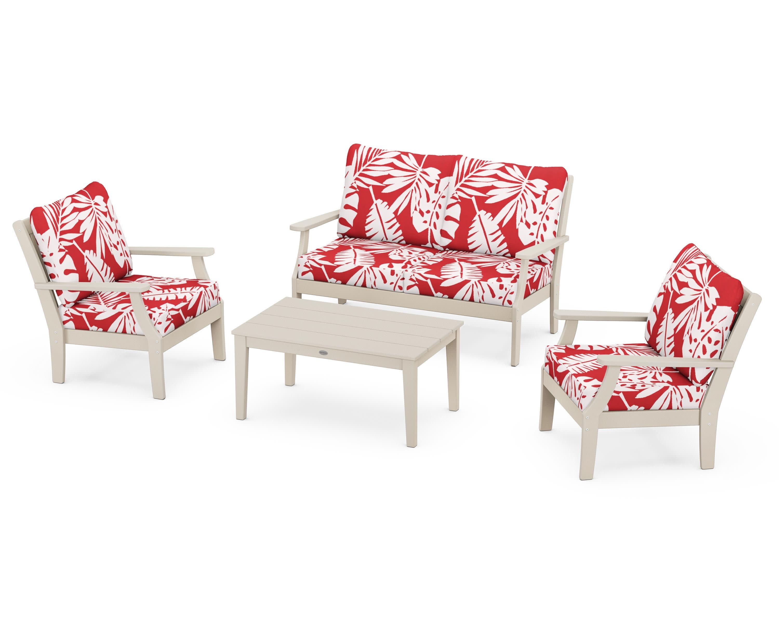 Braxton 4-Piece Deep Seating Chair Set in Sand / Leaf Crimson