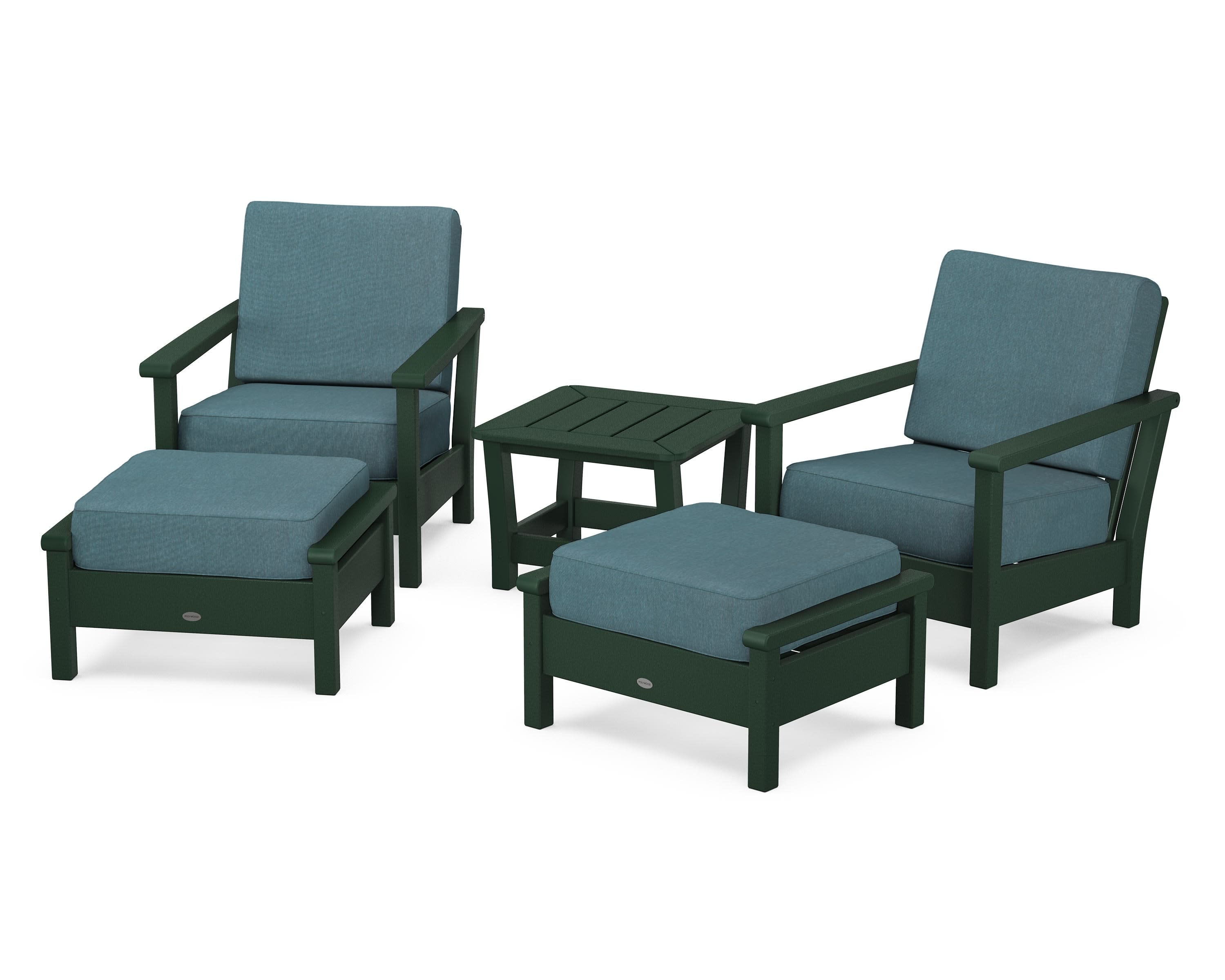 Harbour 5-Piece Deep Seating Chair Set in Green / Ocean Teal