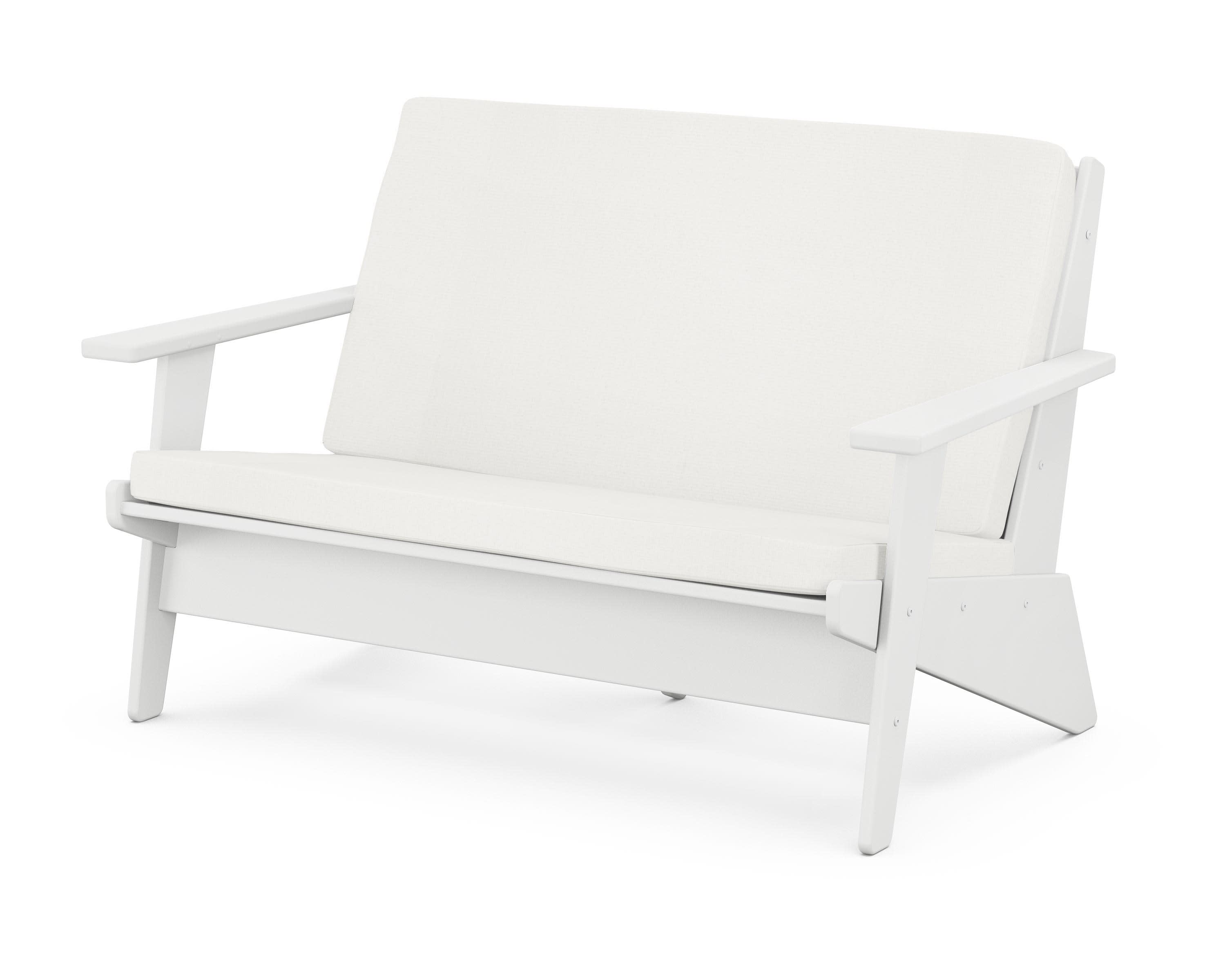 Riviera Modern Lounge Loveseat in White / Natural Linen