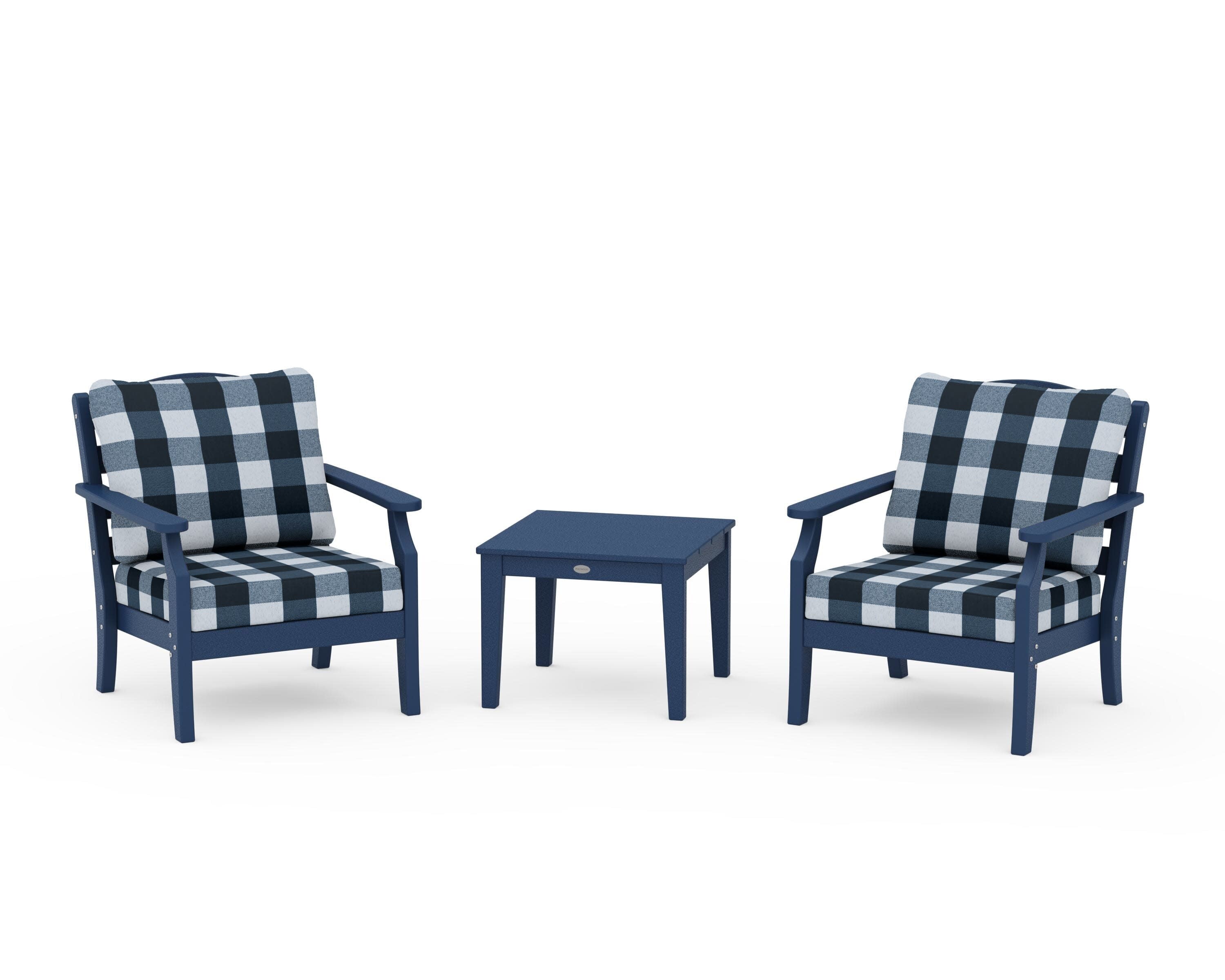 Savannah 3-Piece Deep Seating Set in Navy / Buffalo Plaid Marine Indigo
