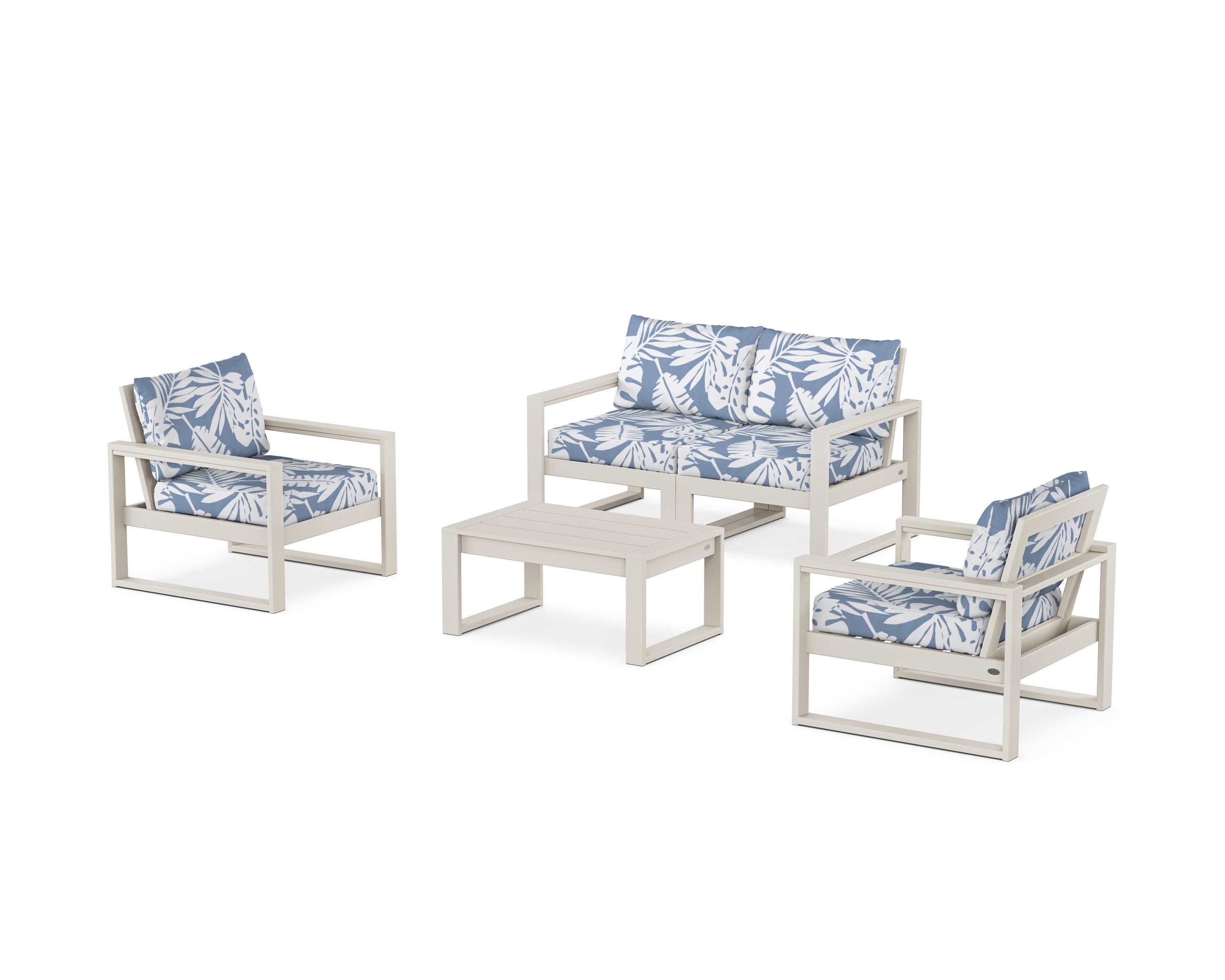 EDGE Sectional 4-Piece Deep Seating Set with Loveseat in Sand / Leaf Sky Blue