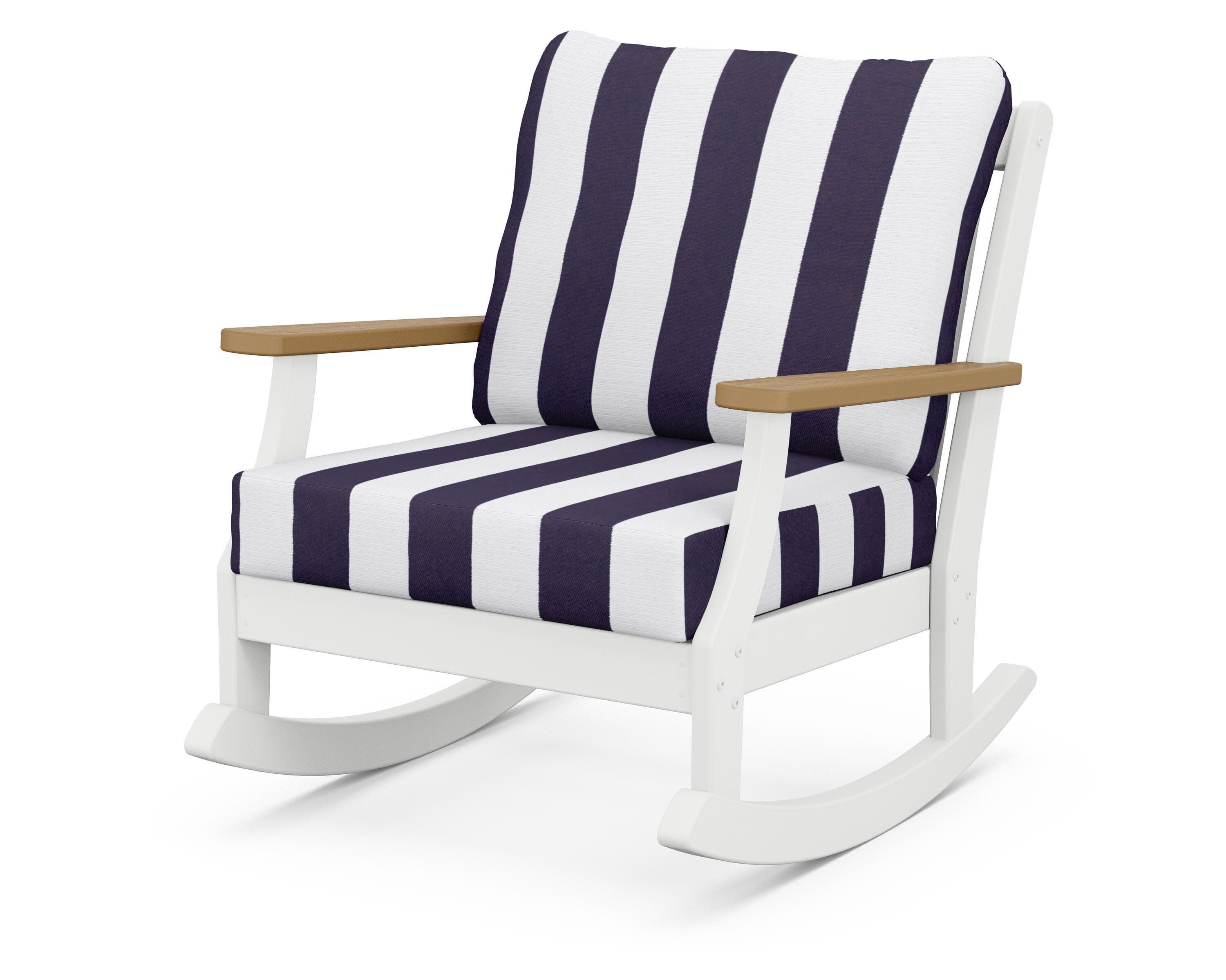 Braxton Deep Seating Rocking Chair in White / Natural / Cabana Stripe Navy