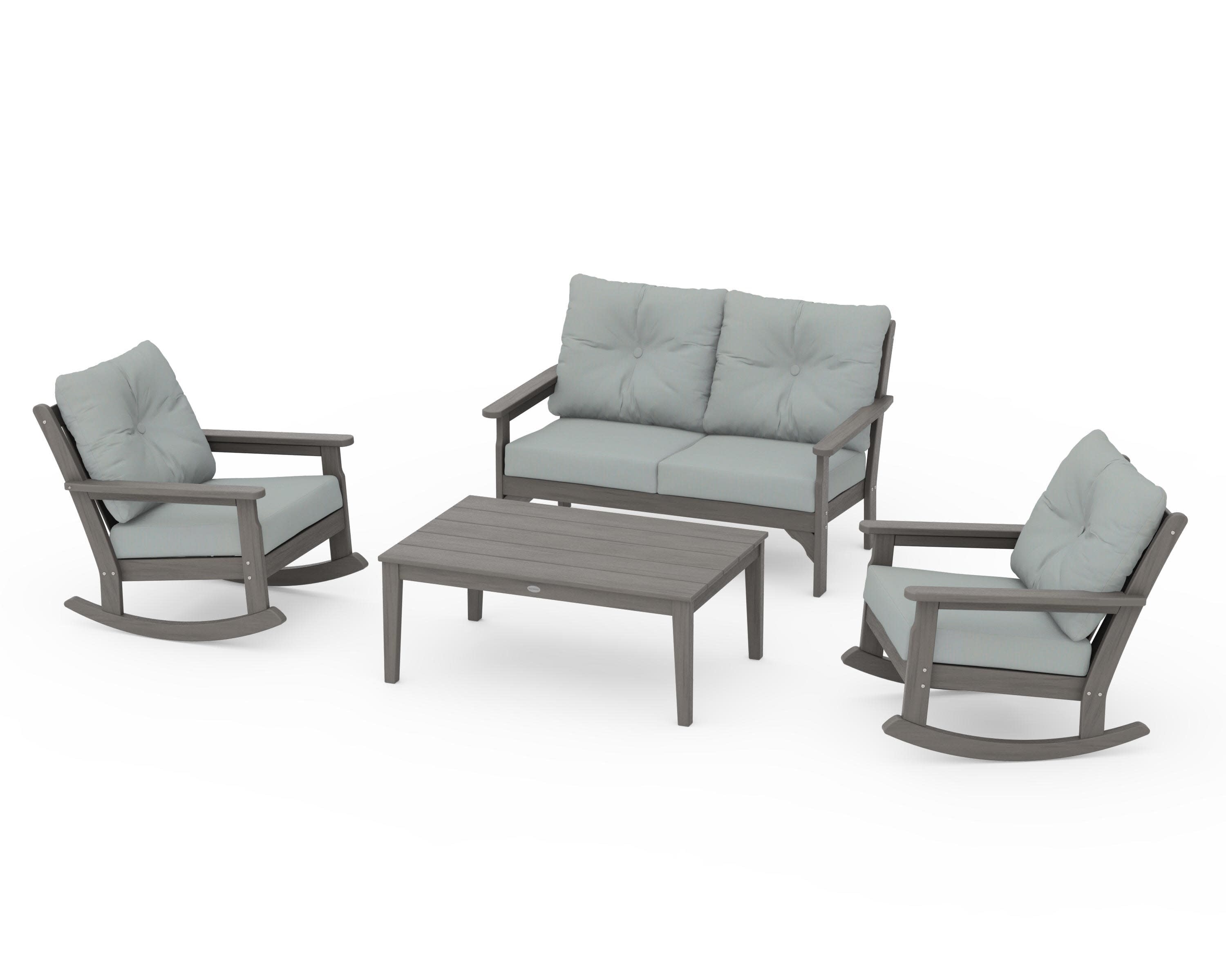 Vineyard 4-Piece Deep Seating Rocking Chair Set in Driftwood / Spa