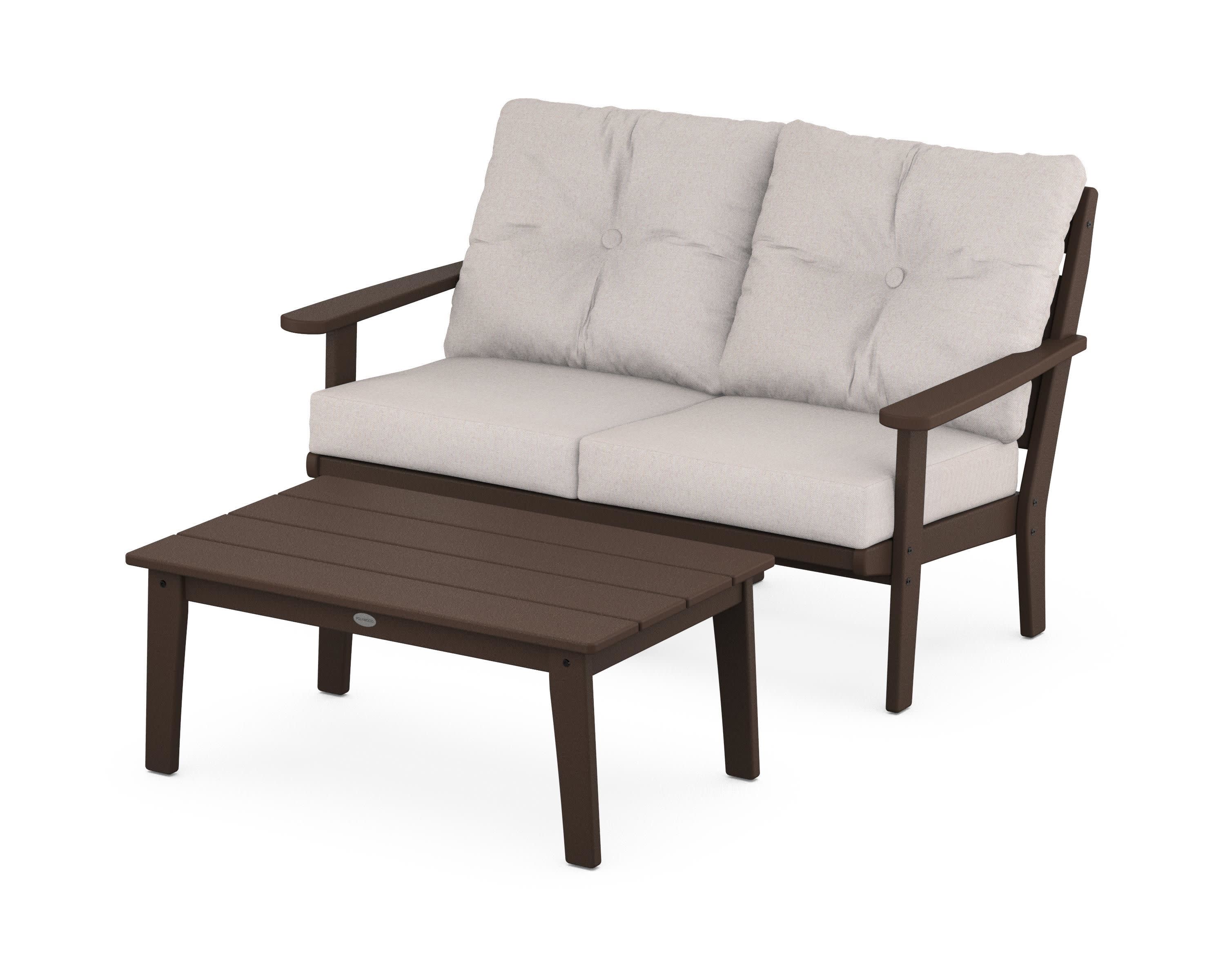 Lakeside 2-Piece Lounge Loveseat Set in Mahogany / Dune Burlap