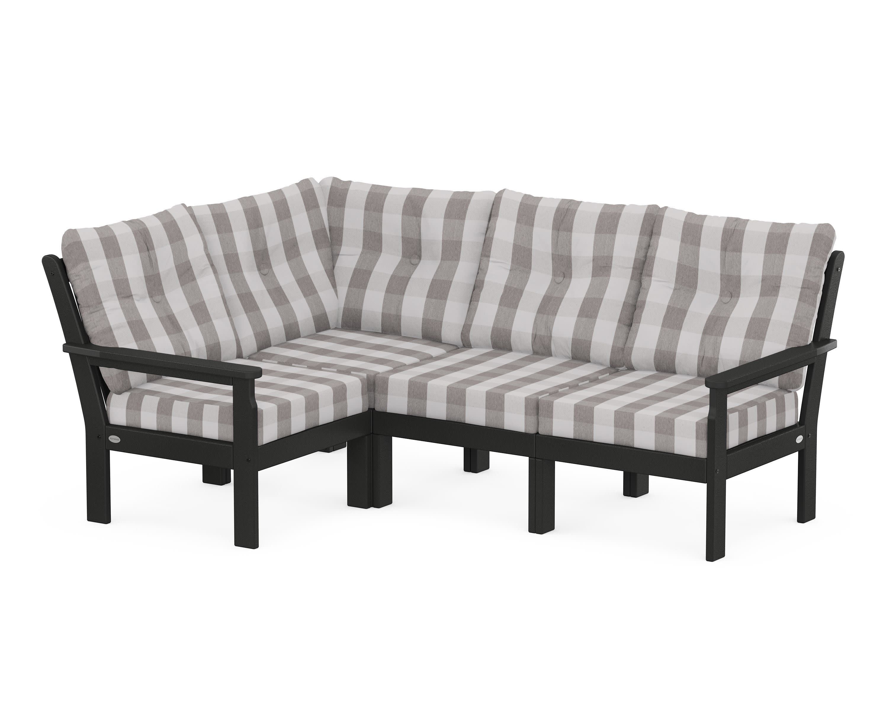 Vineyard 4-Piece Sectional in Black / Buffalo Plaid Grey Mist