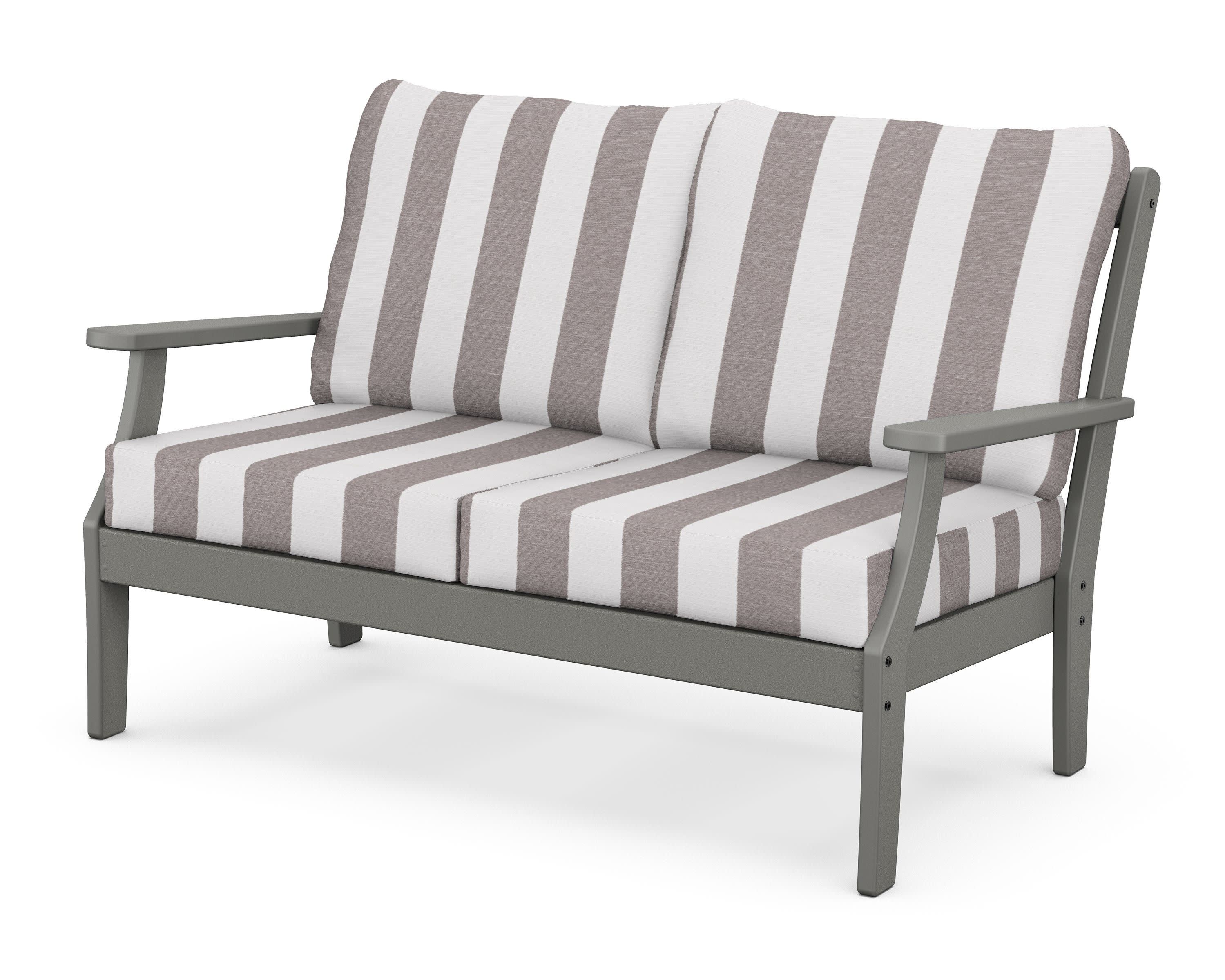 Braxton Deep Seating Loveseat in Slate Grey / Cabana Stripe Grey Mist