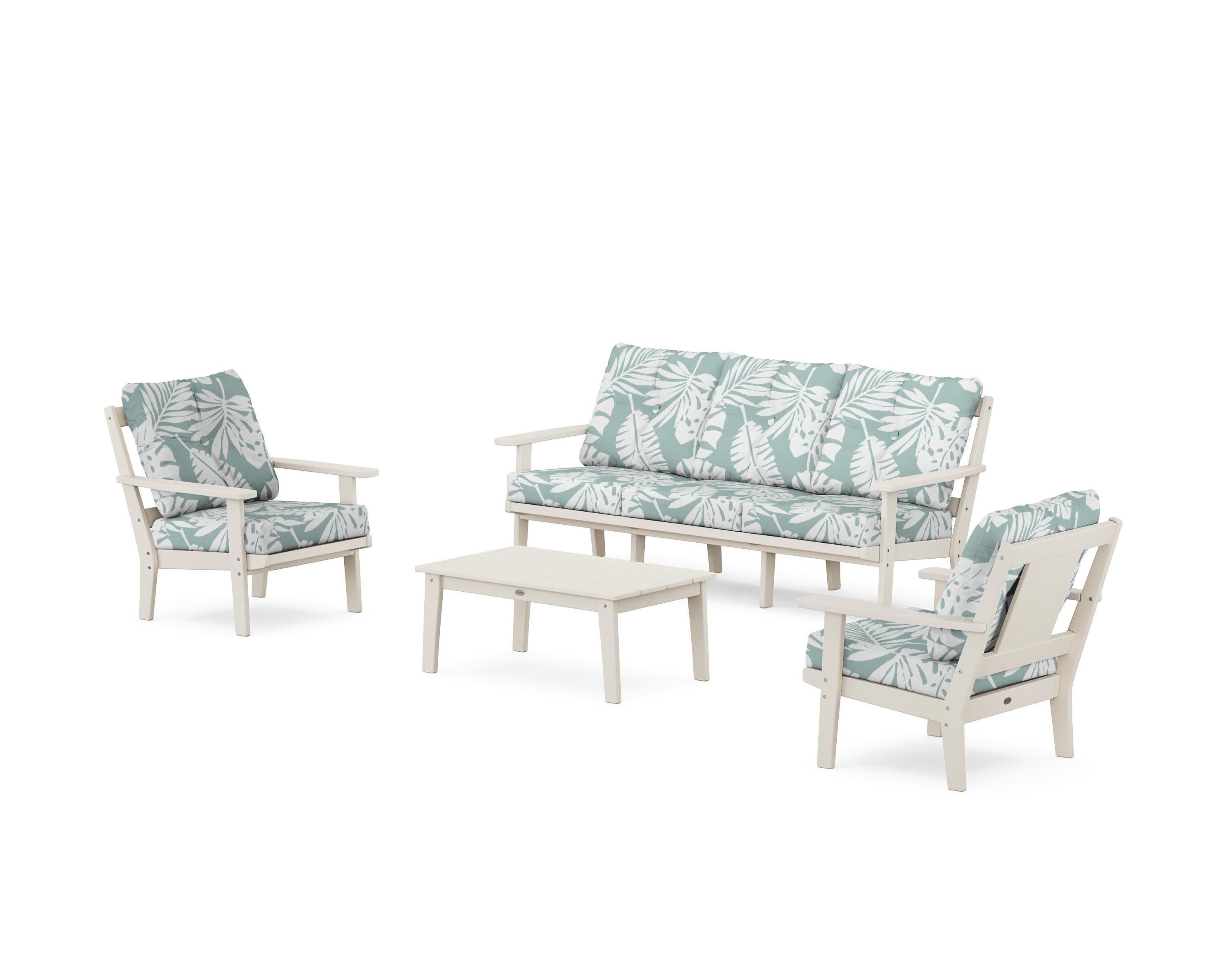 Prairie 4-Piece Deep Seating Set with Sofa in Sand / Leaf Glacier Spa