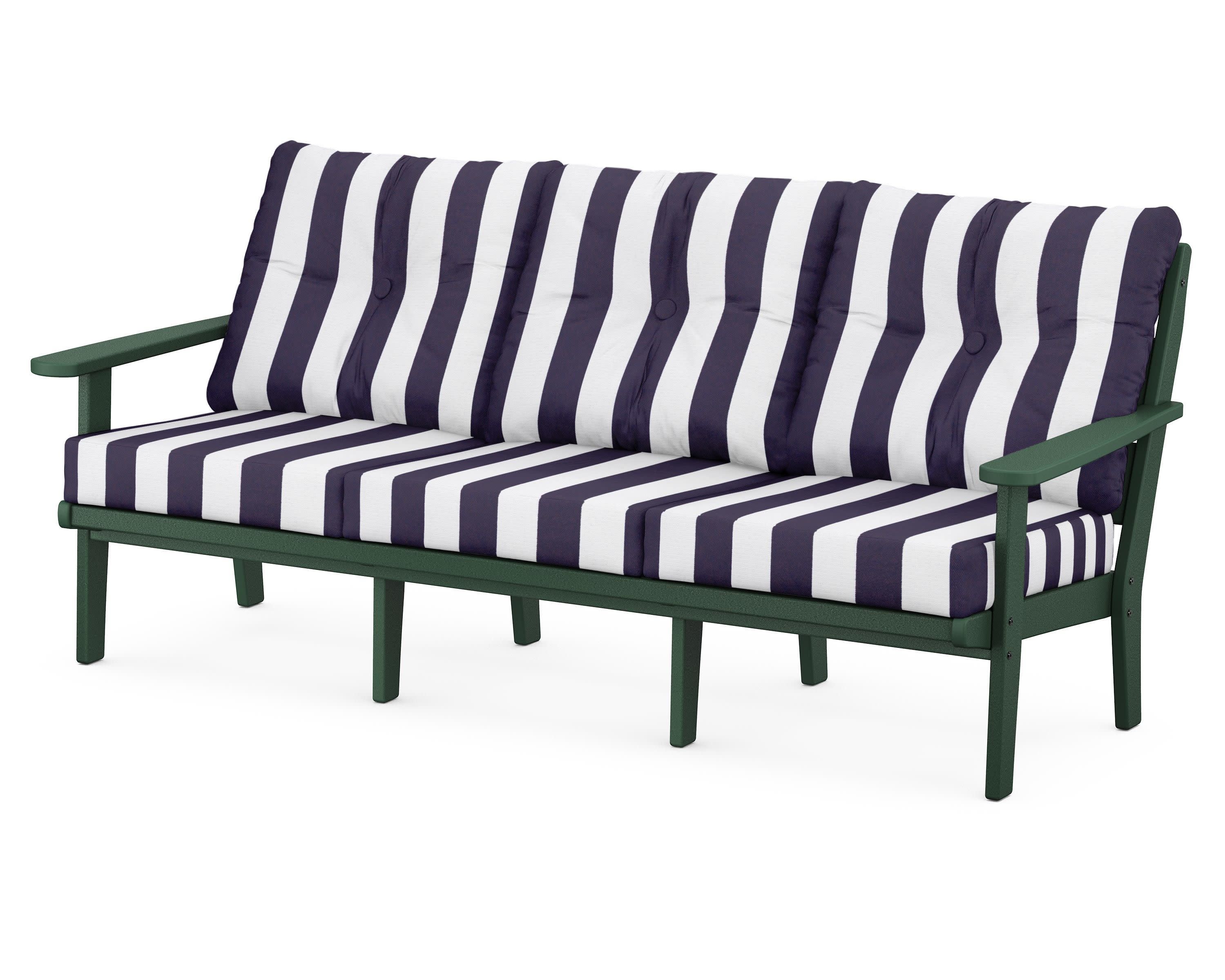 Lakeside Deep Seating Sofa in Green / Cabana Stripe Navy