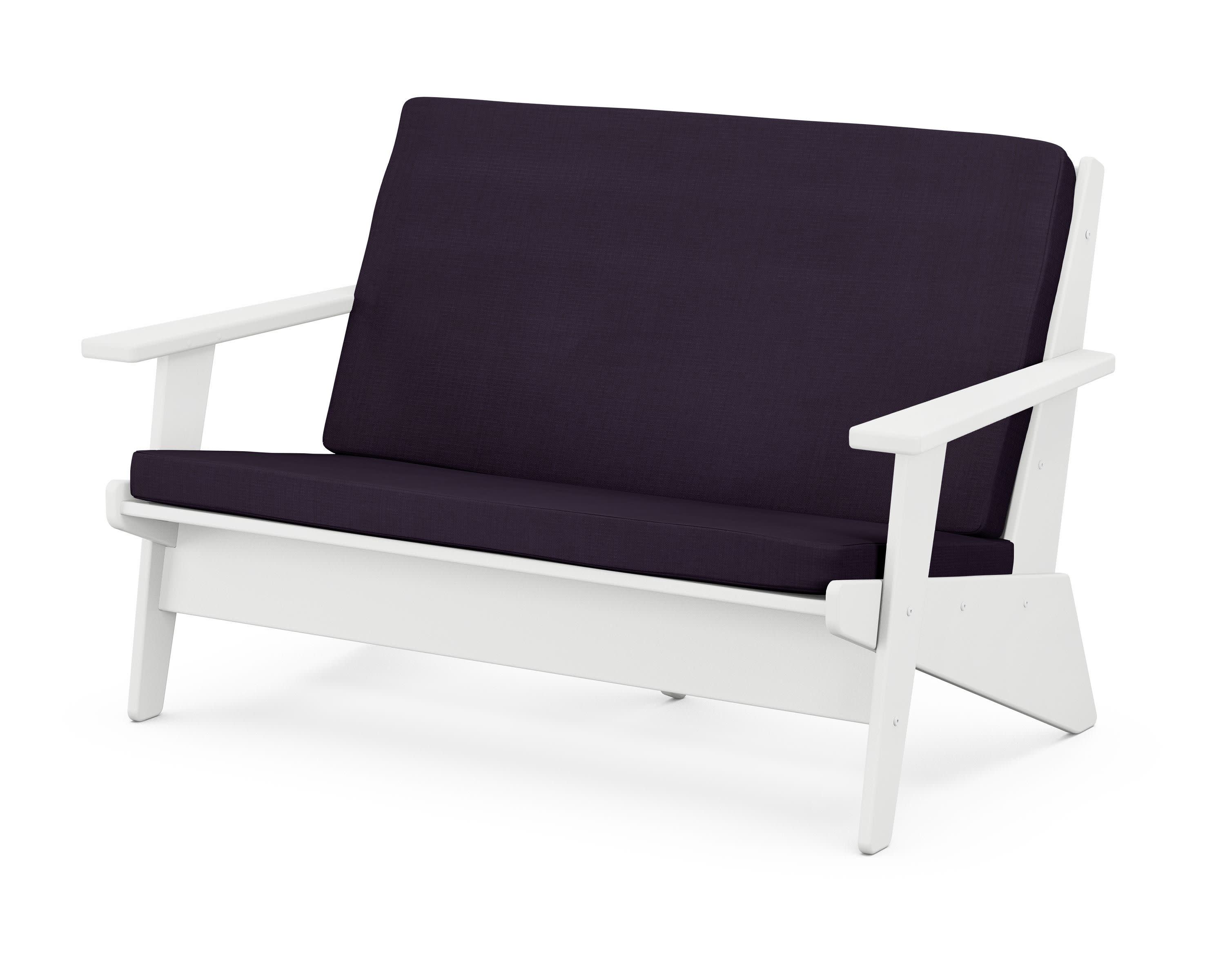 Riviera Modern Lounge Loveseat in White / Navy Linen