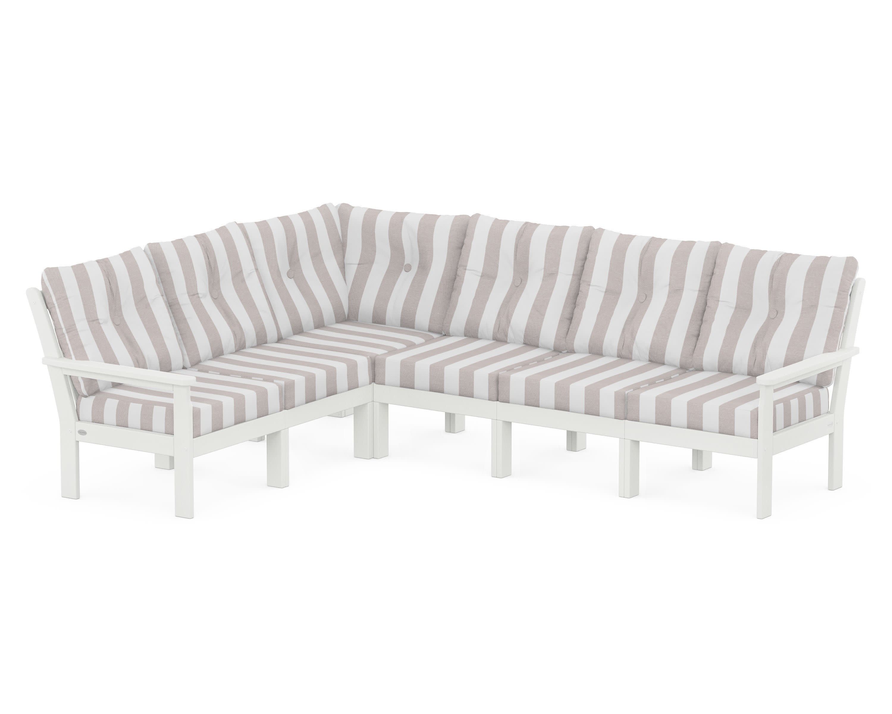 Vineyard 6-Piece Sectional in Vintage White / Cabana Stripe Dune Burlap