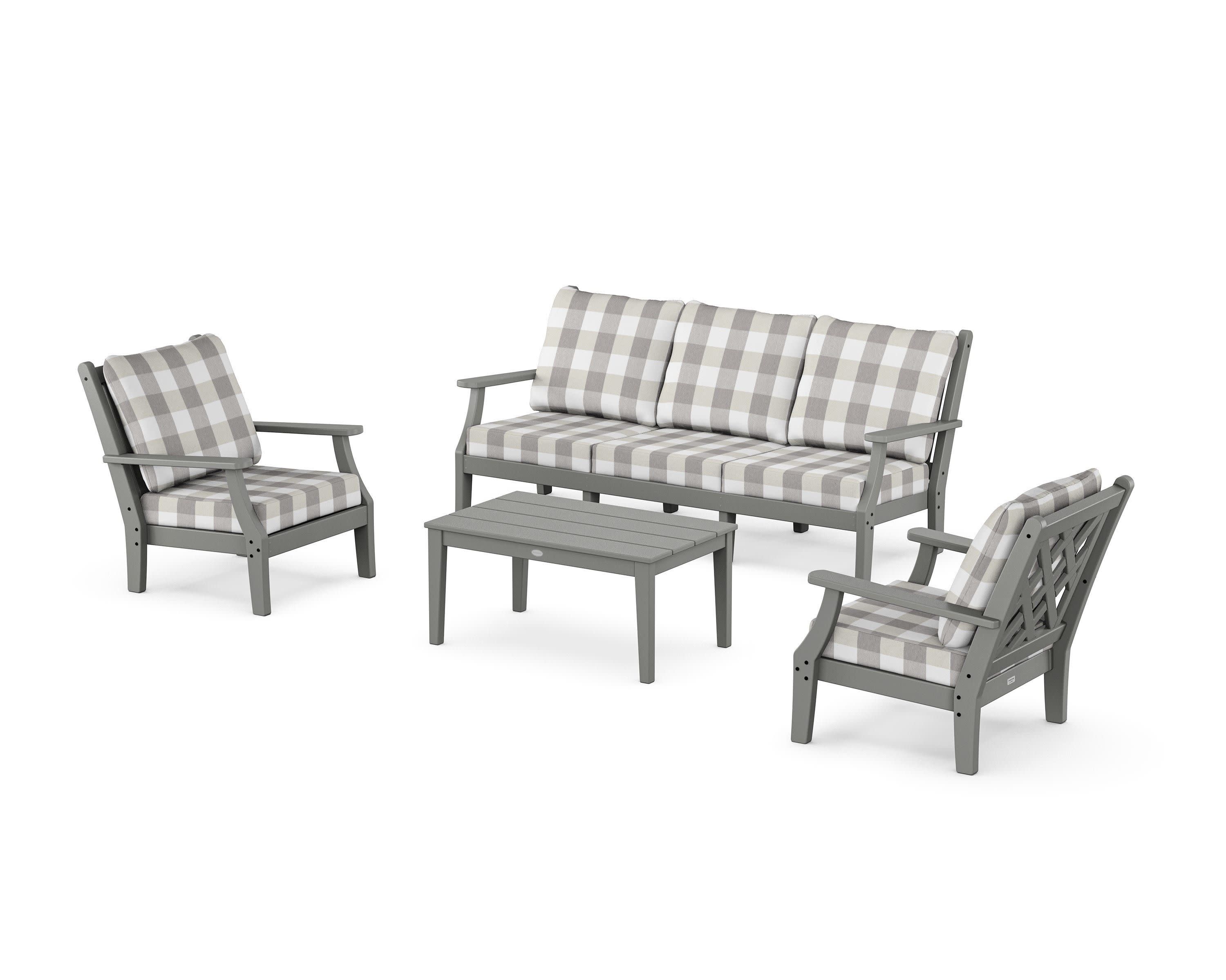 Wovendale 4-Piece Deep Seating Set with Sofa in Slate Grey / Buffalo Plaid Grey Mist