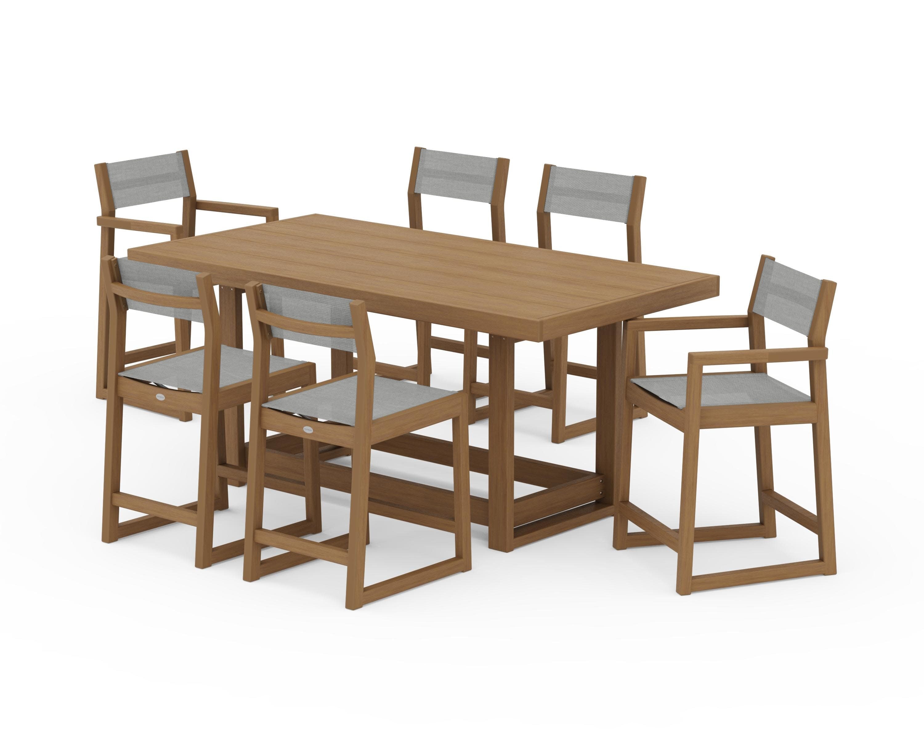 EDGE Sling 7-Piece Counter Table Set in Natural / Metallic Sling