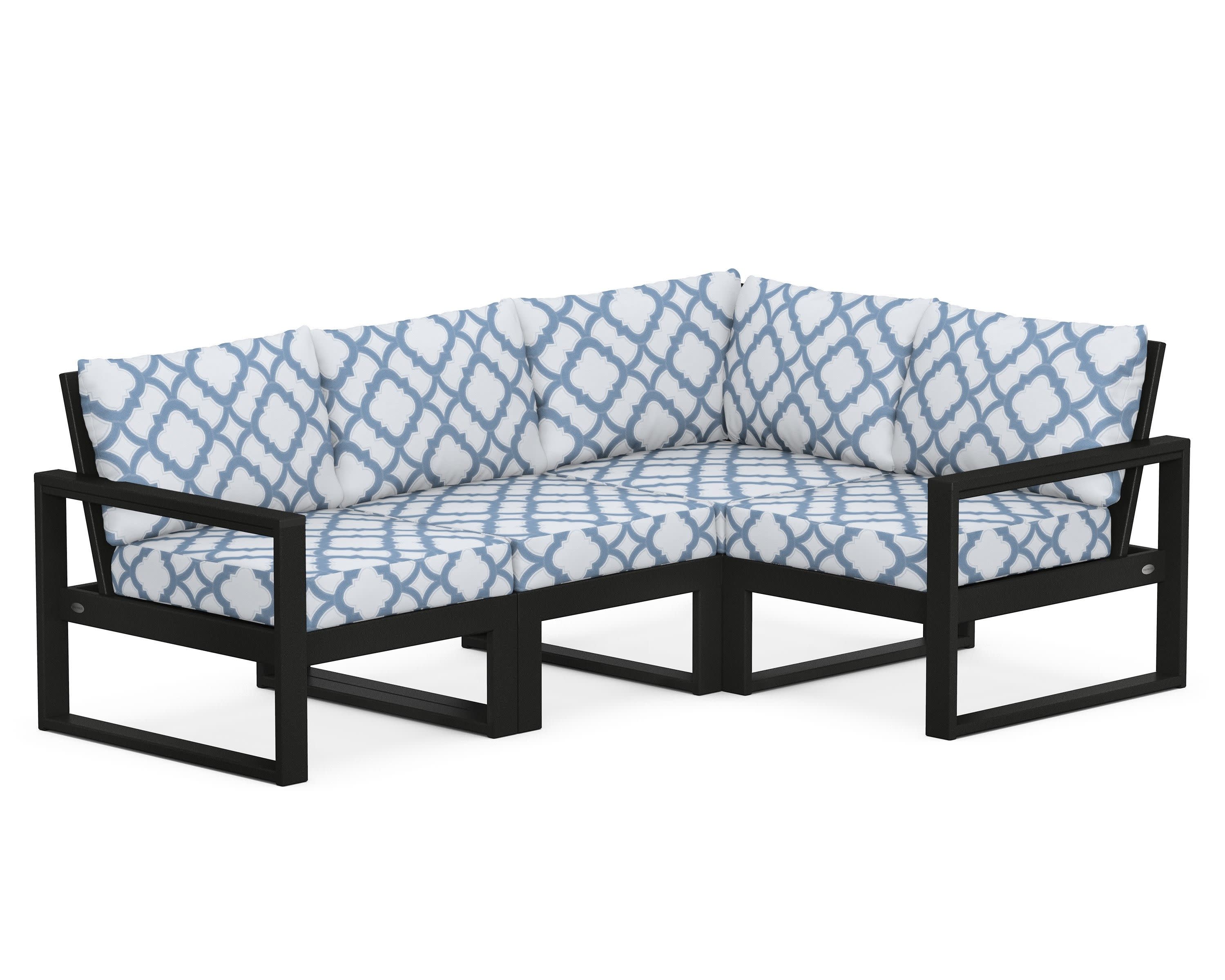EDGE 4-Piece Modular Deep Seating Set in Black / Trellis Sky Blue