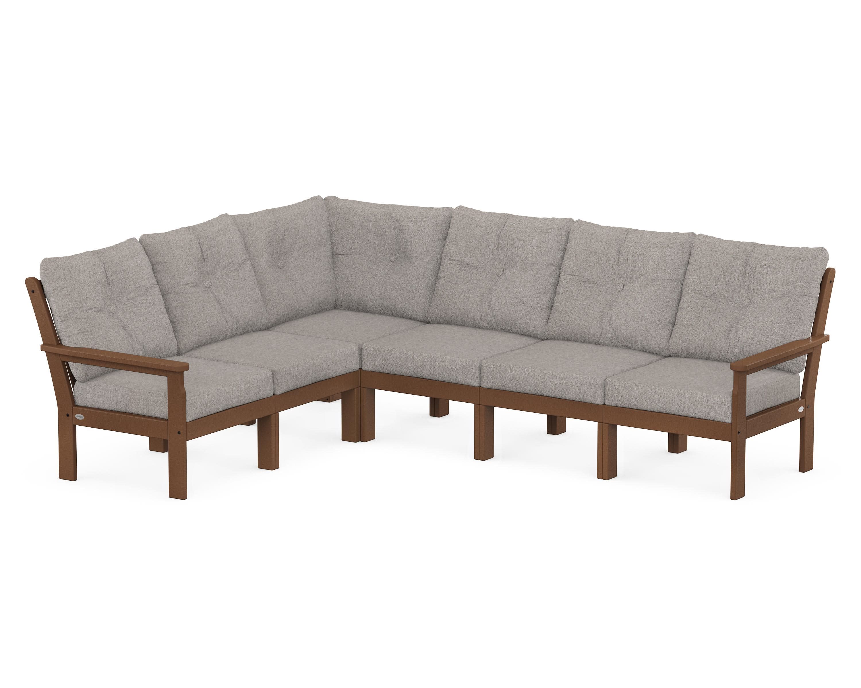 Vineyard 6-Piece Sectional in Teak / Weathered Tweed