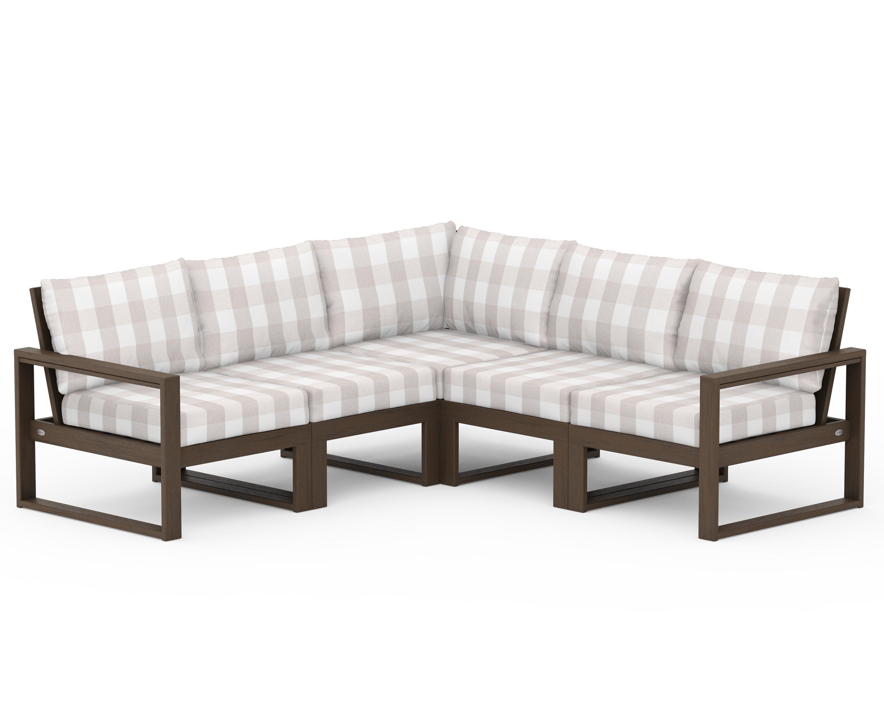 EDGE 5-Piece Modular Deep Seating Set in Kona / Buffalo Plaid Dune Burlap