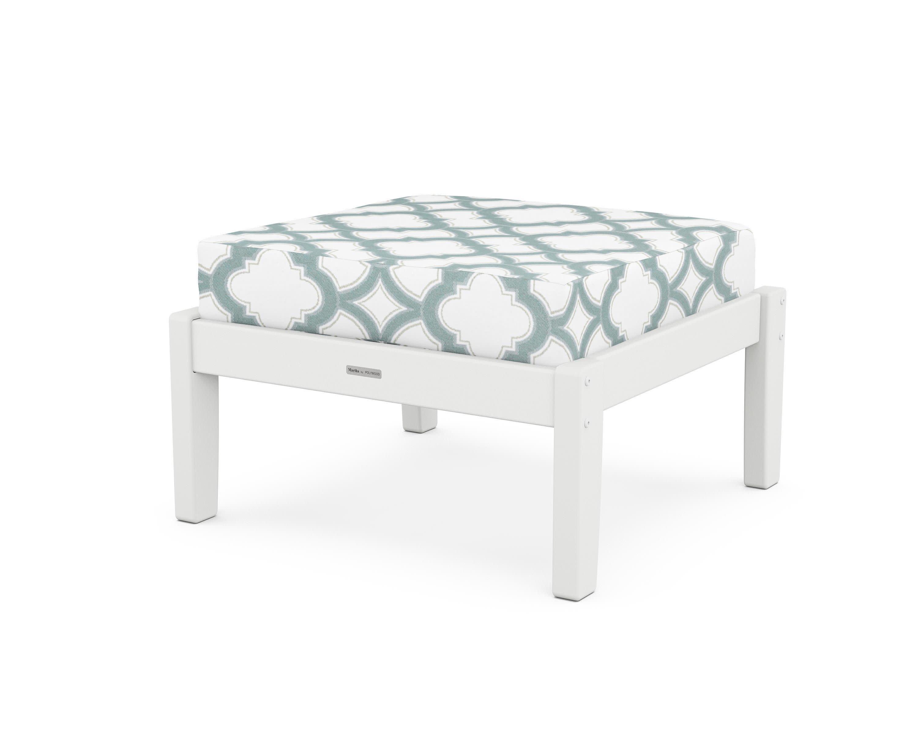 Chinoiserie Deep Seating Ottoman in White / Trellis Glacier Spa