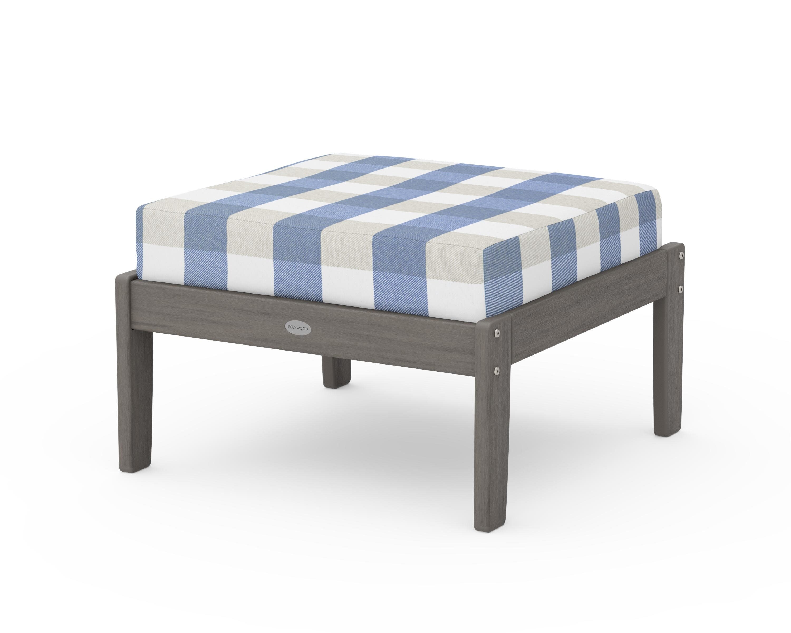 Braxton Deep Seating Ottoman in Driftwood / Buffalo Plaid Sky Blue