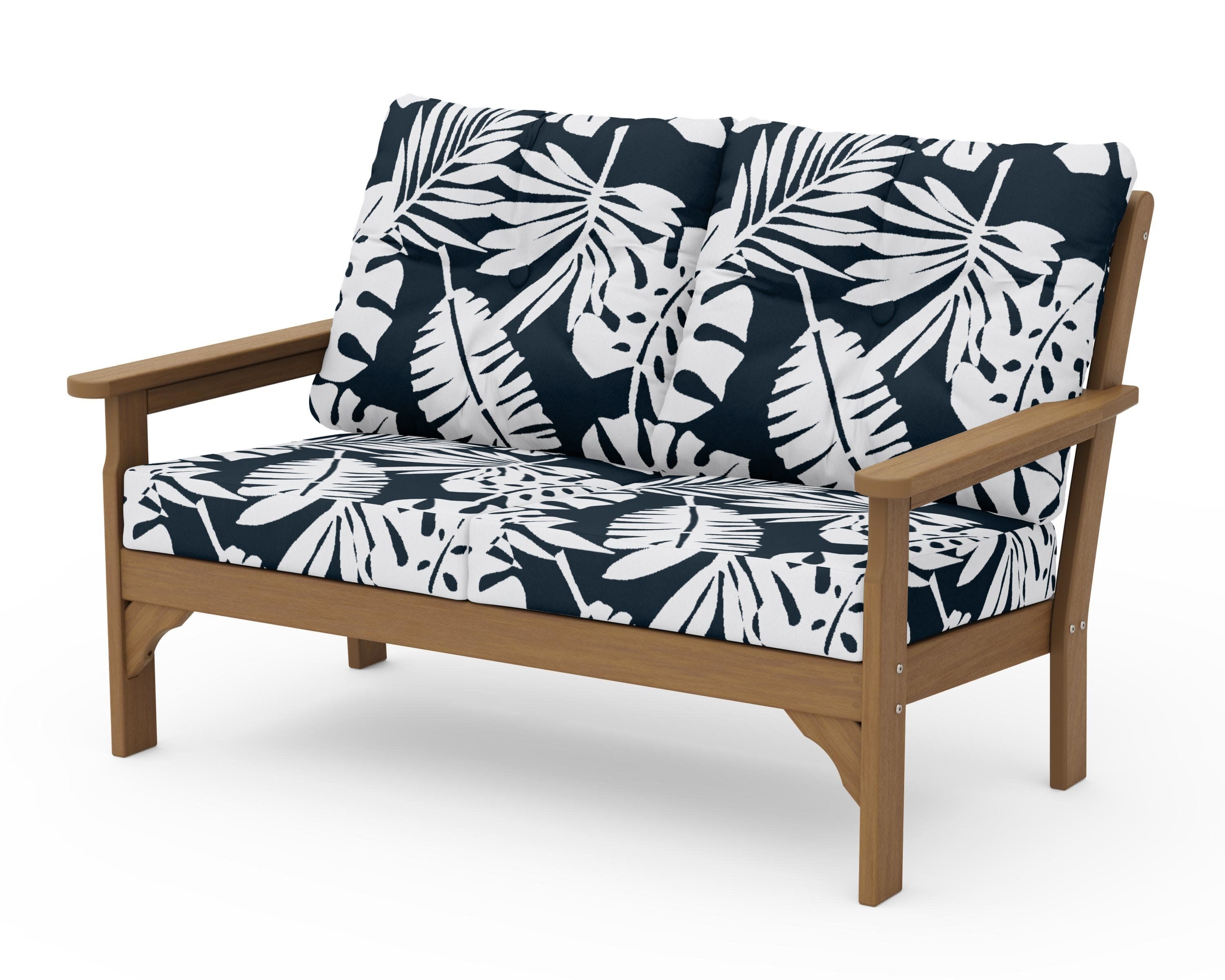 Vineyard Deep Seating Loveseat in Natural / Leaf Marine Indigo