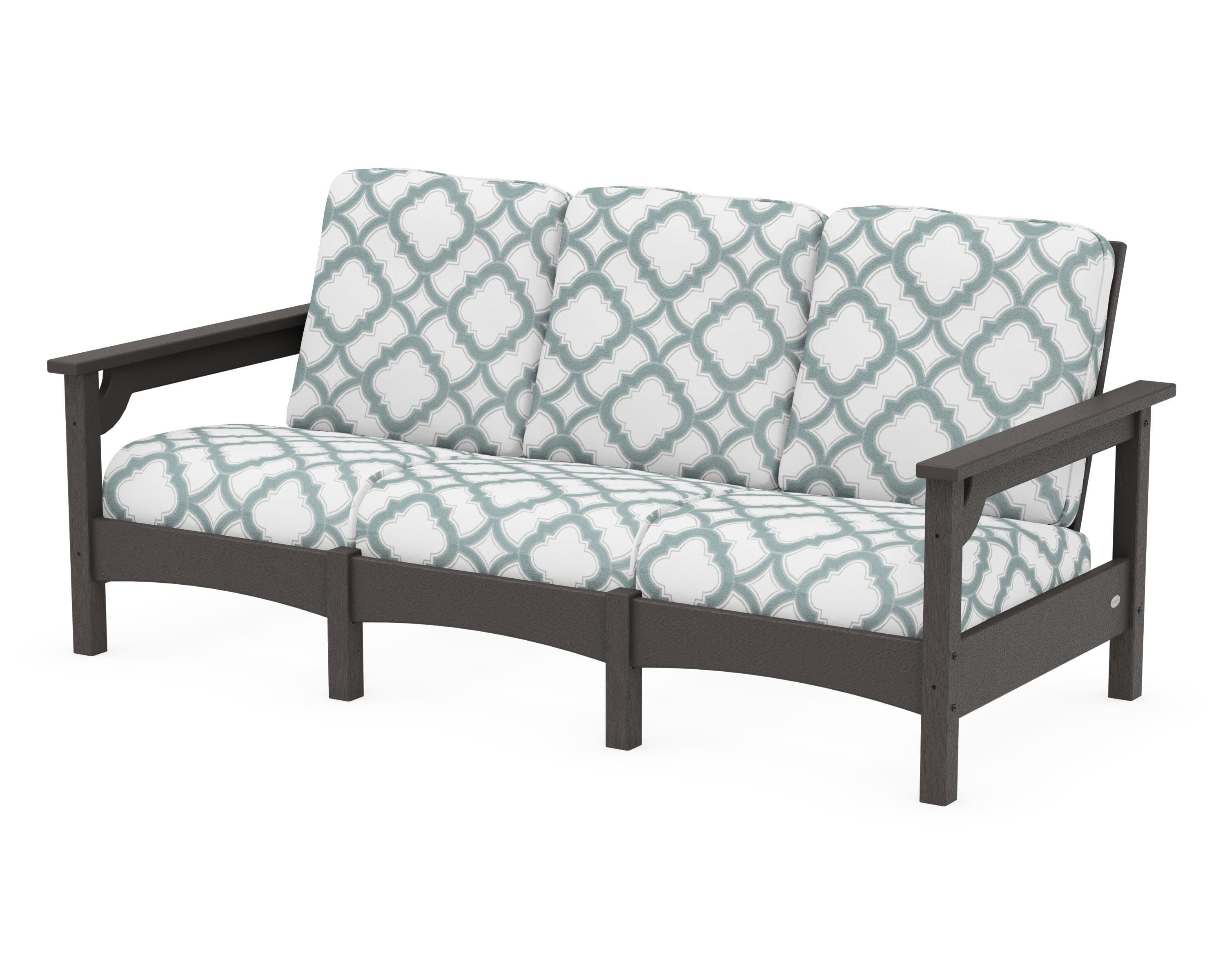 Club Sofa in Vintage Coffee / Trellis Glacier Spa