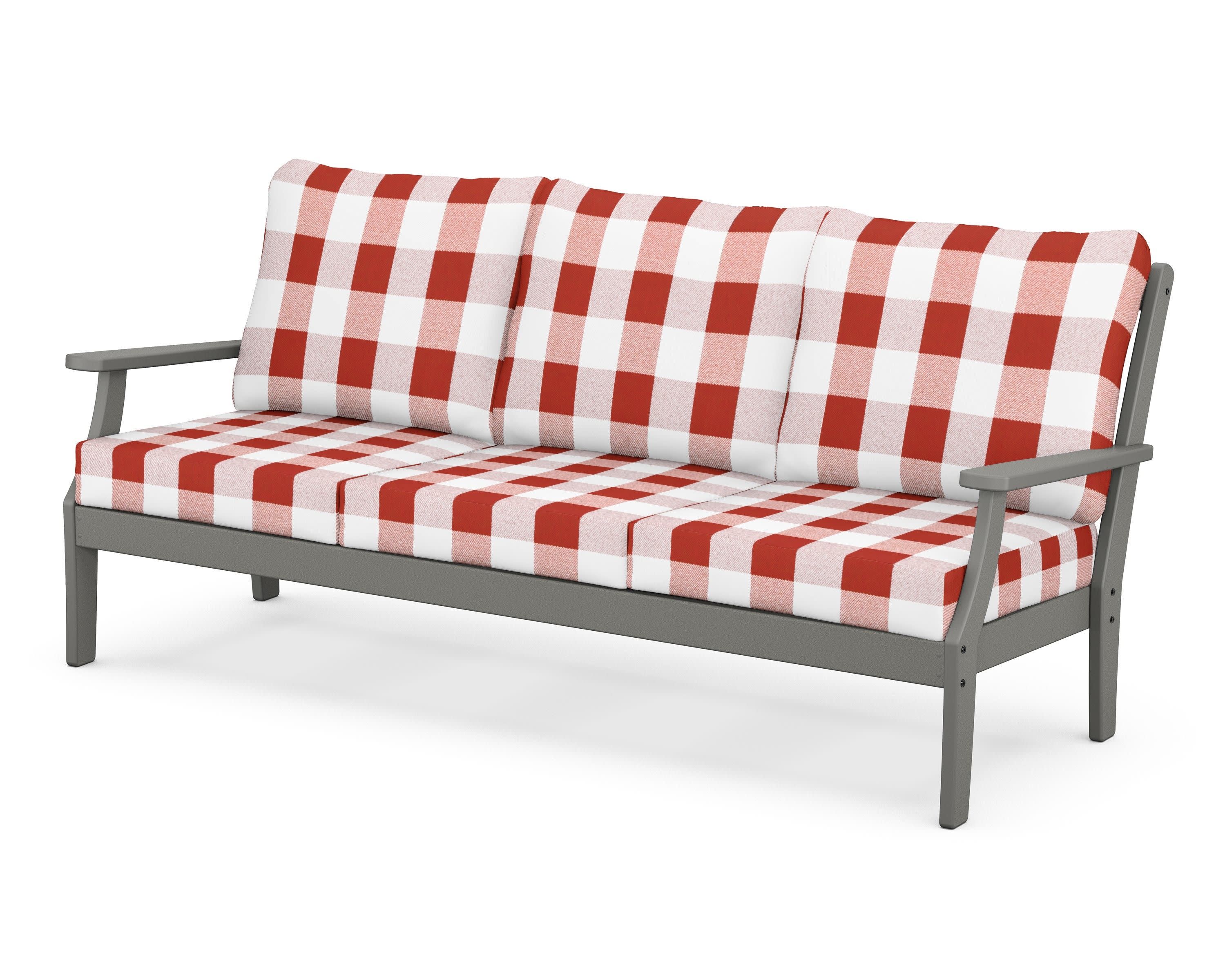Braxton Deep Seating Sofa in Slate Grey / Buffalo Plaid Crimson