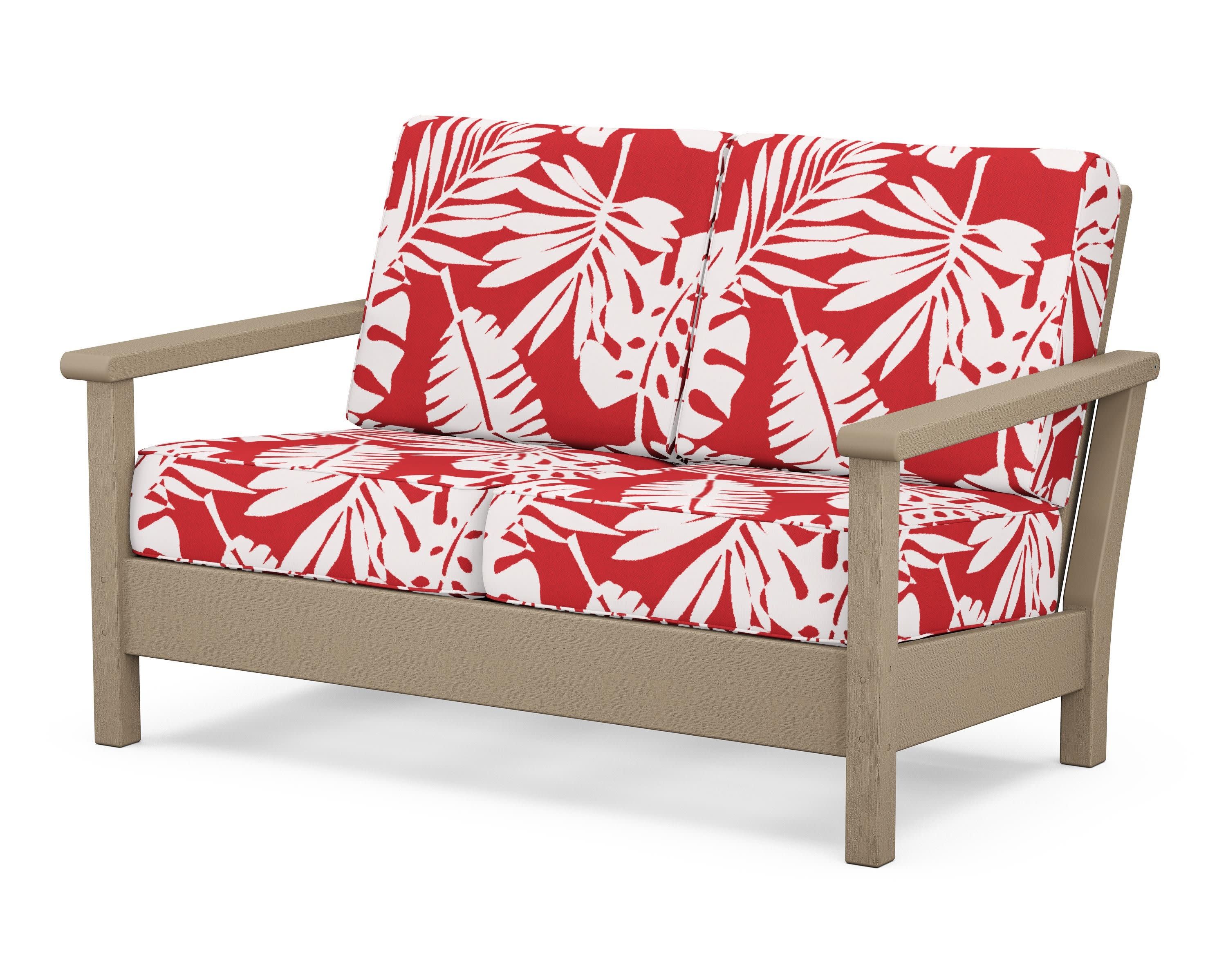 Harbour Deep Seating Loveseat in Vintage Sahara / Leaf Crimson