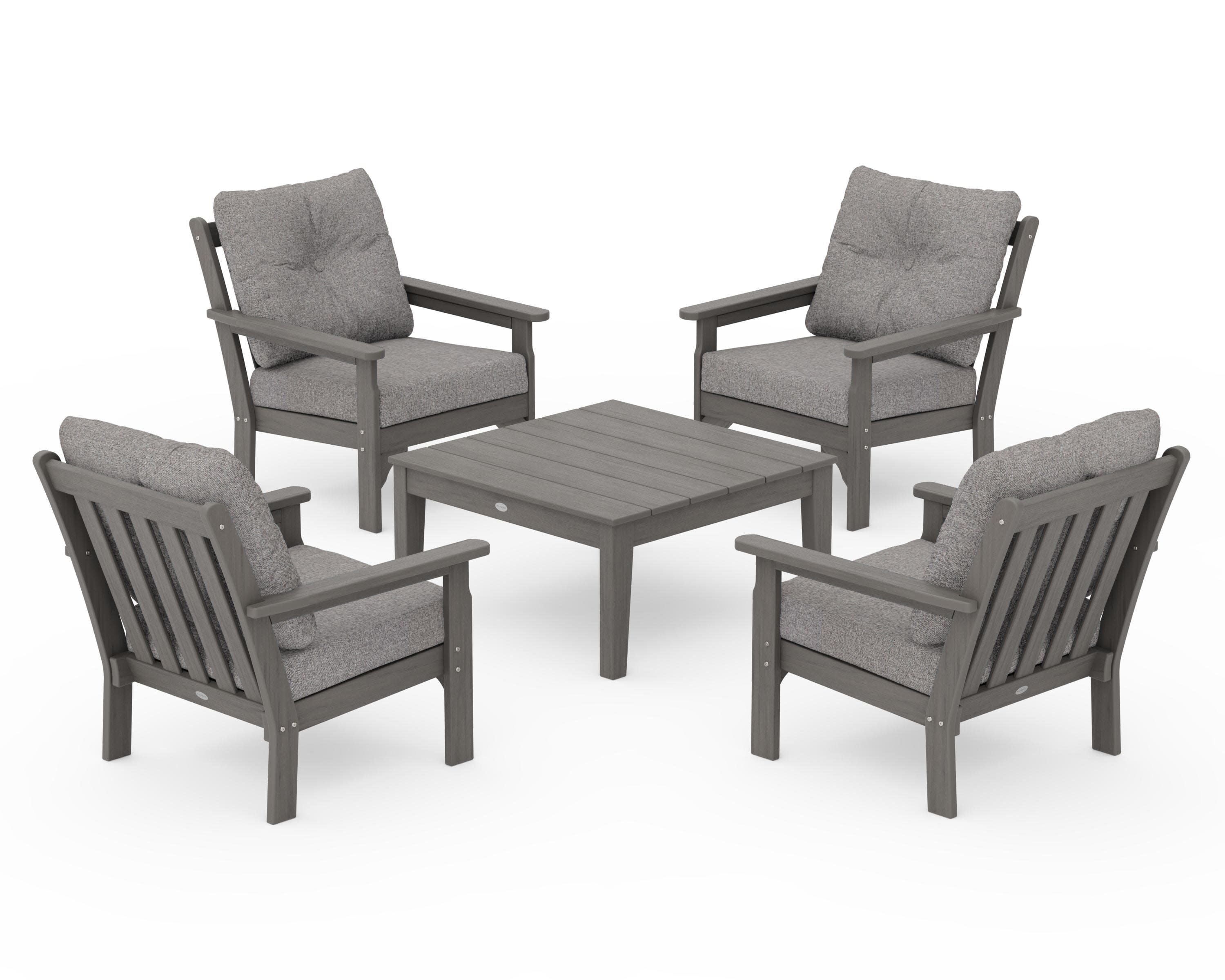 Vineyard 5-Piece Deep Seating Conversation Set in Driftwood / Grey Mist
