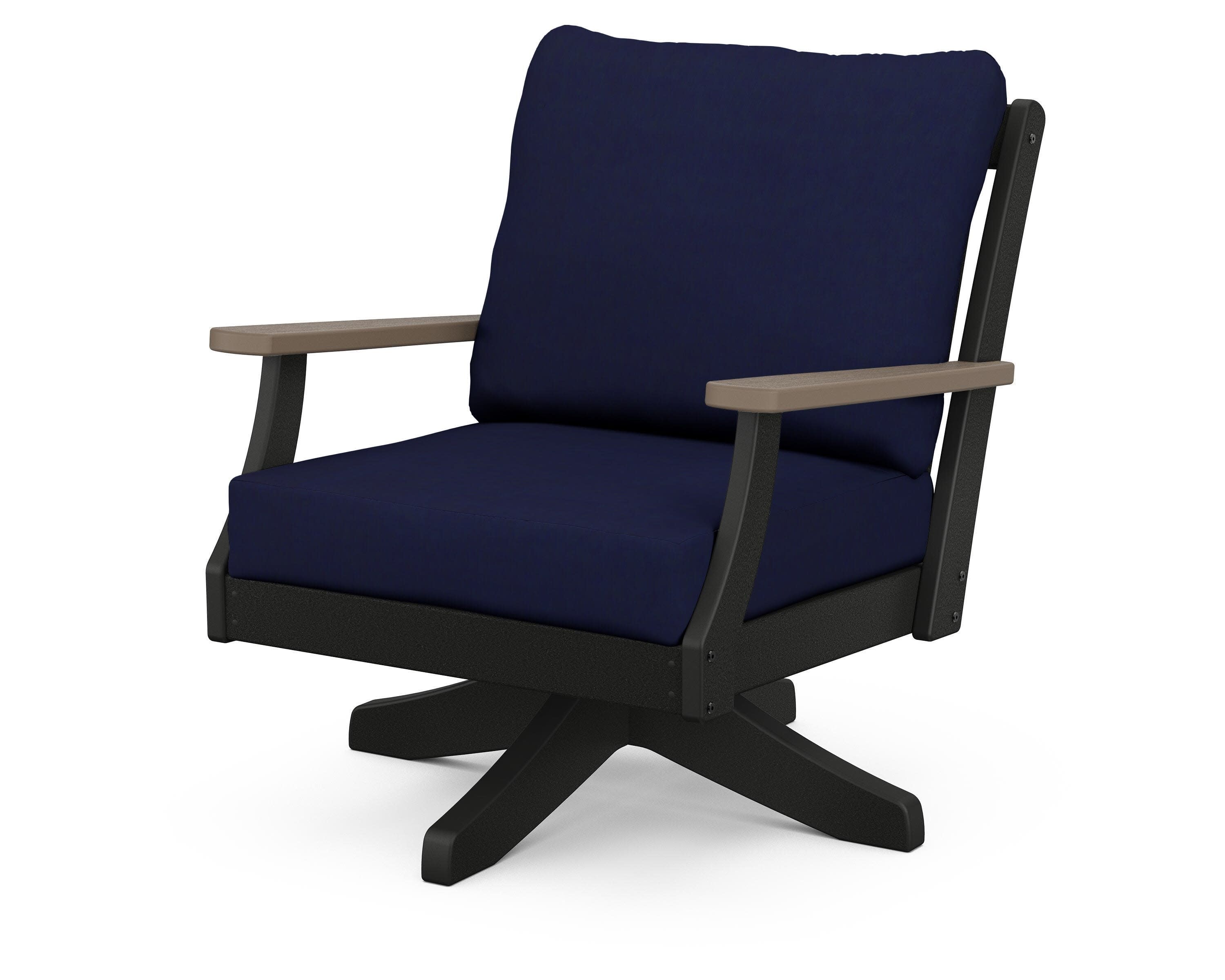 Braxton Deep Seating Swivel Chair in Black / Kona / Navy