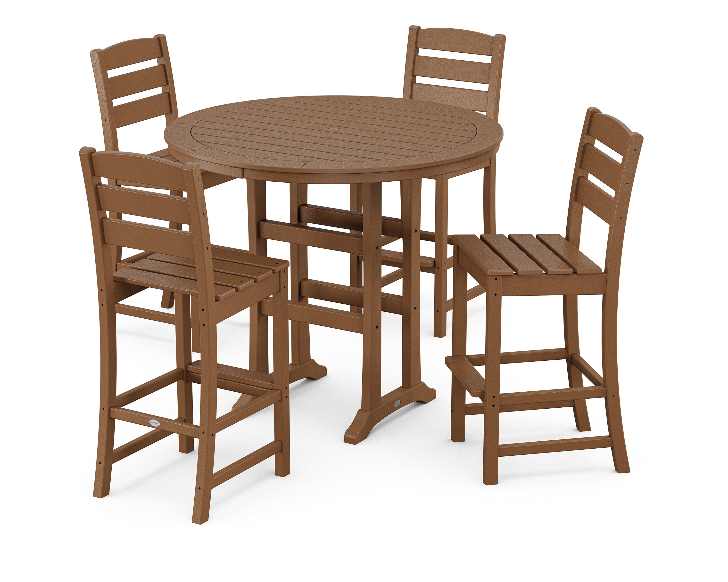 Lakeside 5-Piece Round Farmhouse Side Chair Bar Set in Teak