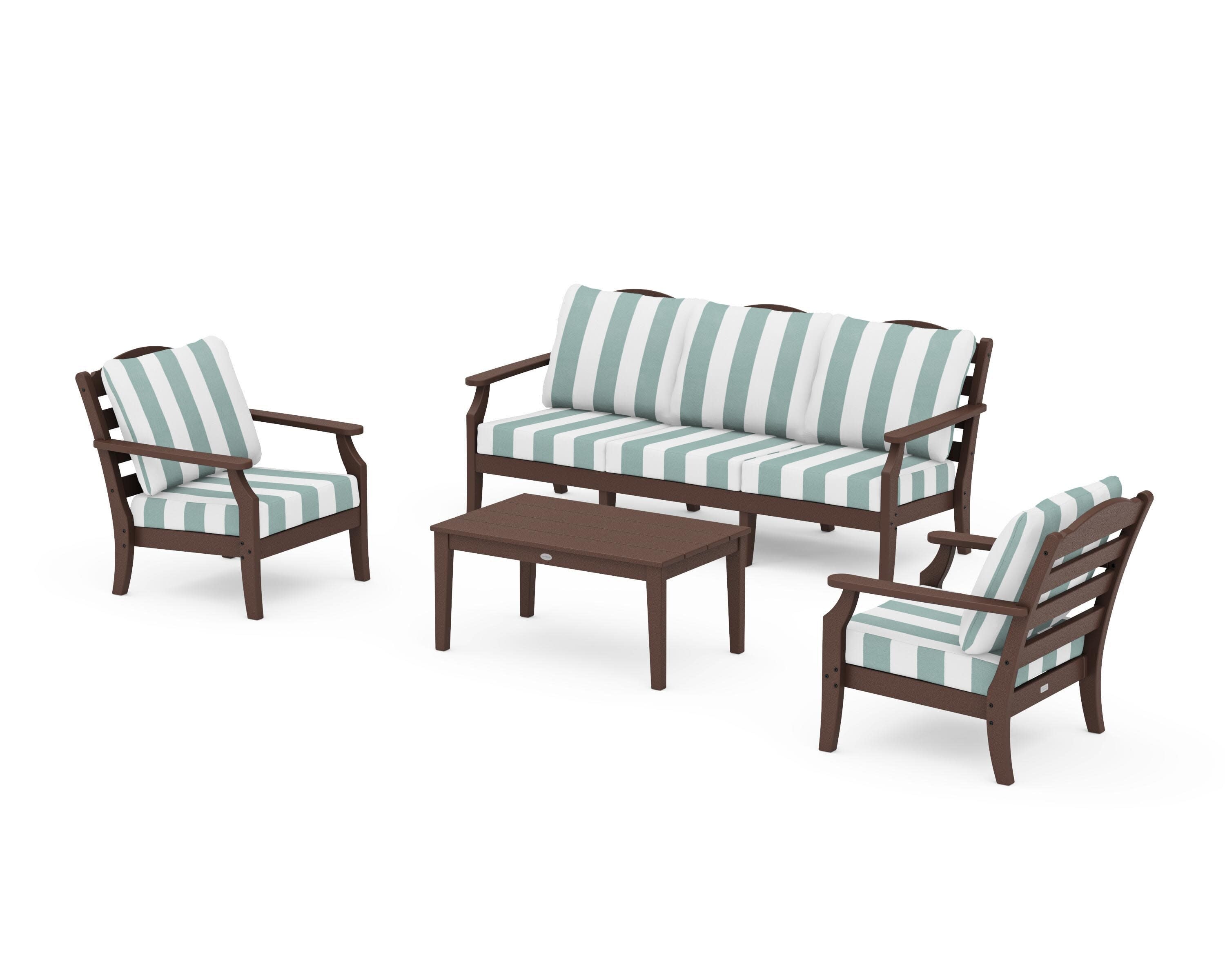 Savannah 4-Piece Deep Seating Set with Sofa in Mahogany / Cabana Stripe Glacier Spa