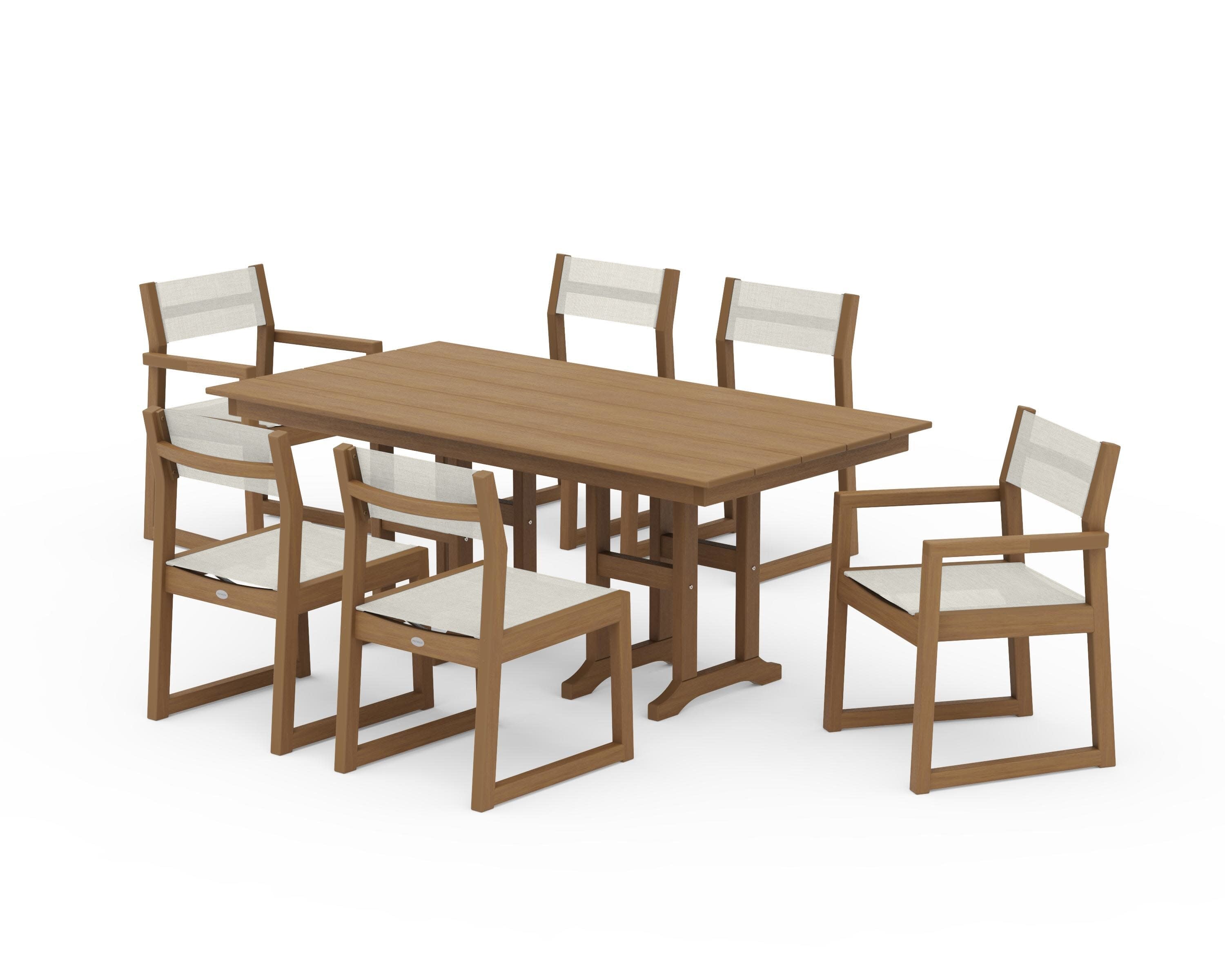 EDGE Sling 7-Piece Farmhouse Dining Set in Natural / Parchment Sling