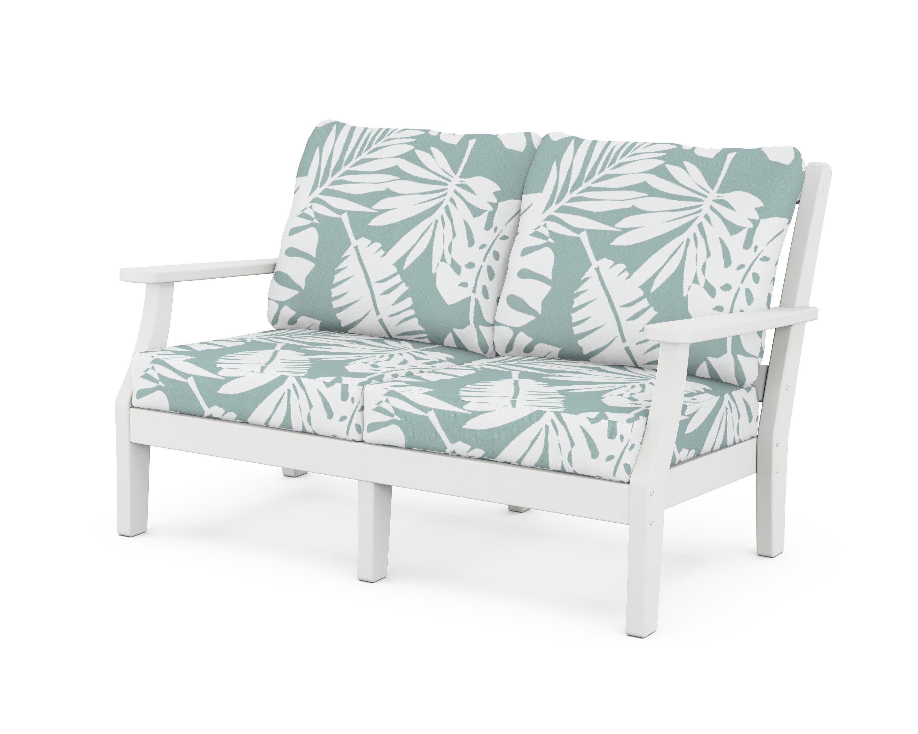 Chinoiserie Deep Seating Loveseat in White / Leaf Glacier Spa