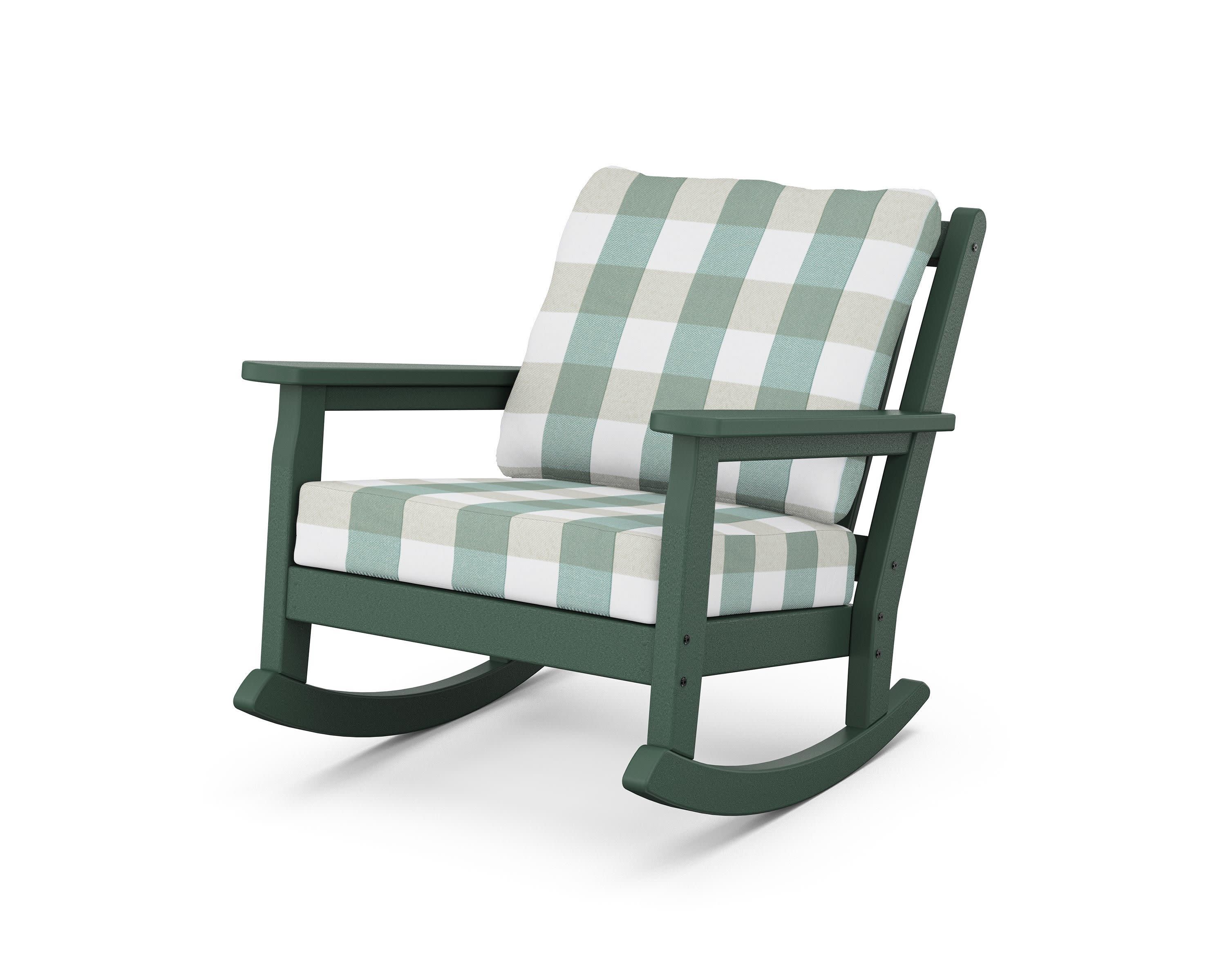 Chippendale Deep Seating Rocking Chair in Green / Buffalo Plaid Glacier Spa