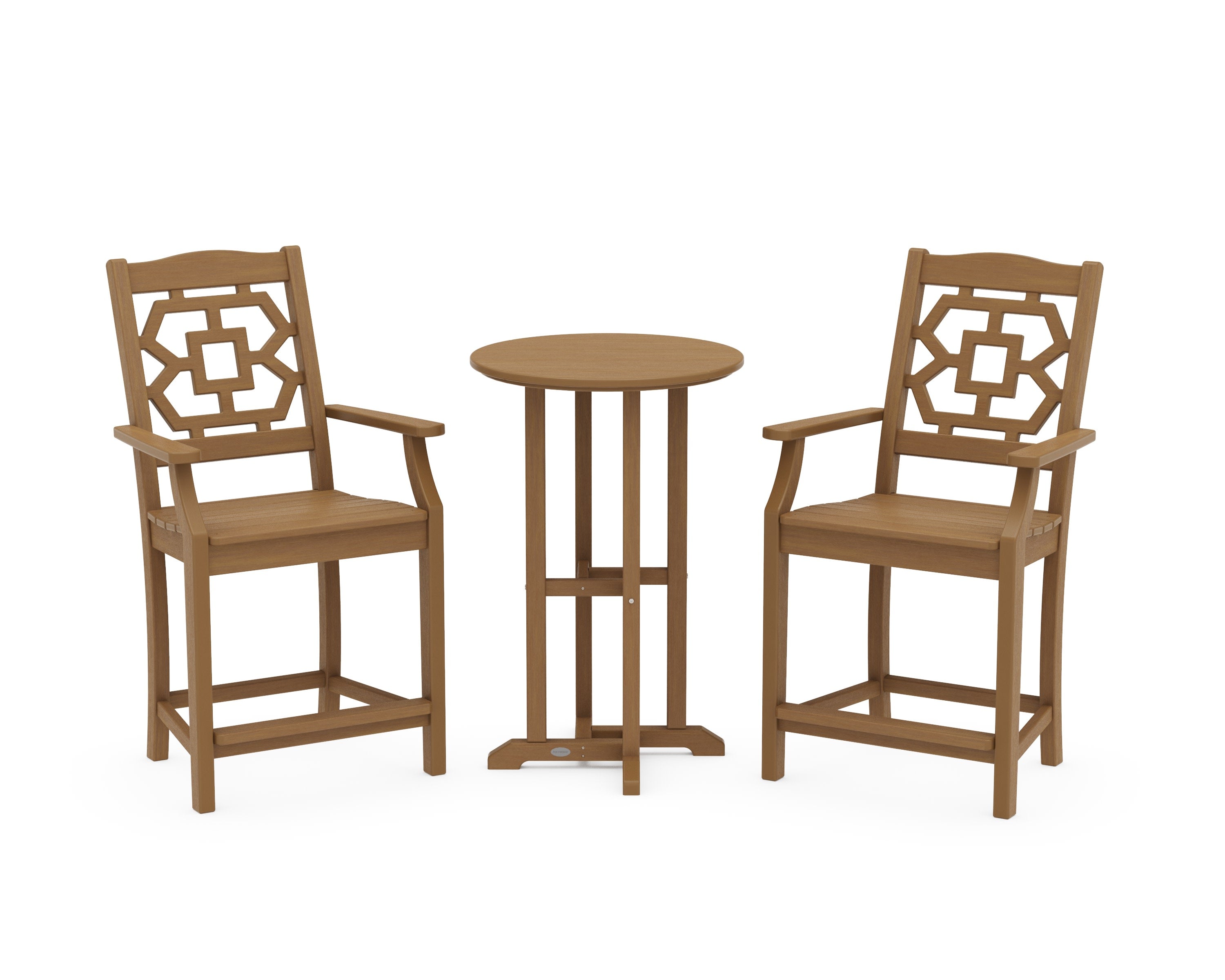Chinoiserie 3-Piece Farmhouse Bistro Counter Set in Natural