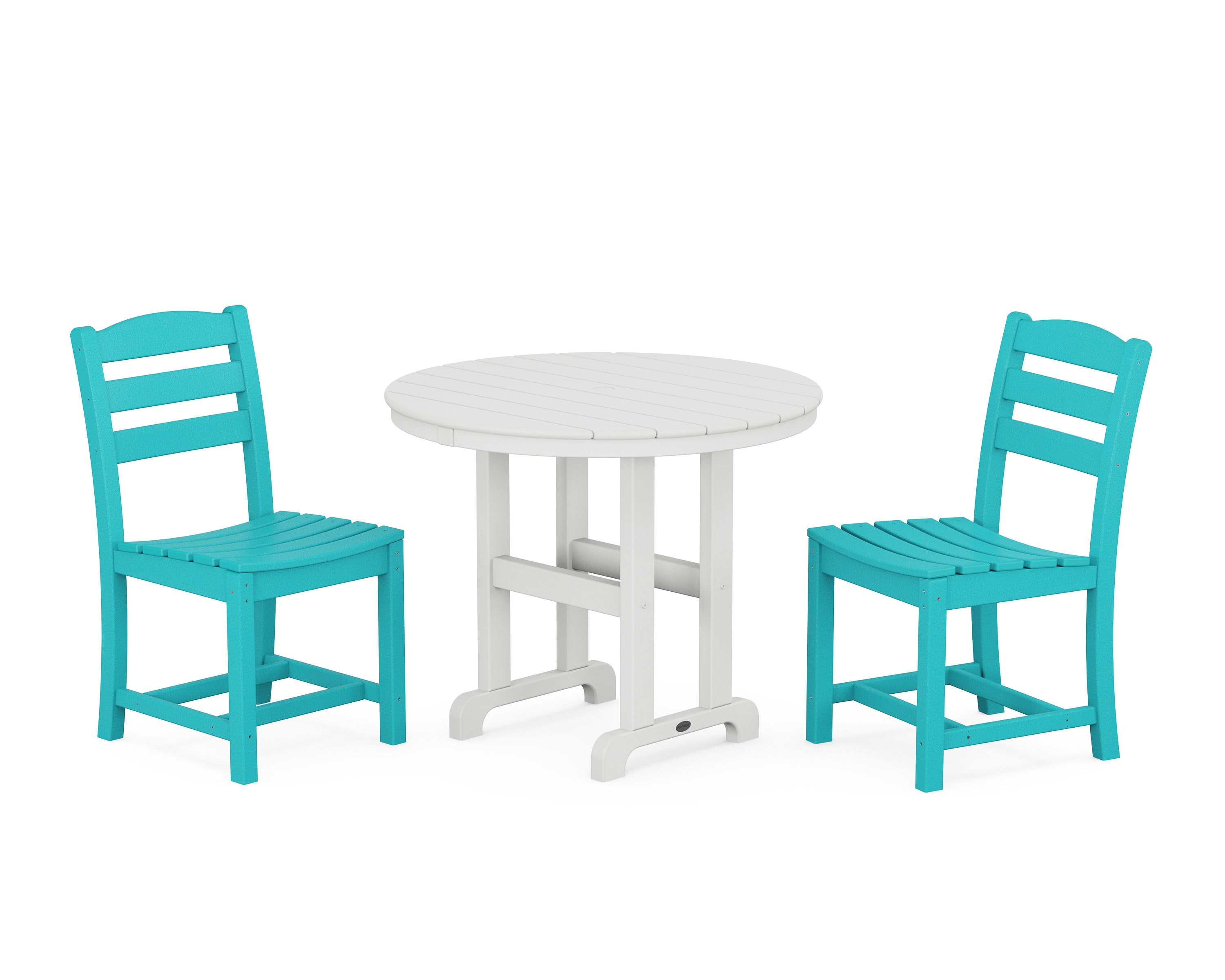 La Casa Caf Side Chair 3-Piece Round Dining Set in Aruba / White